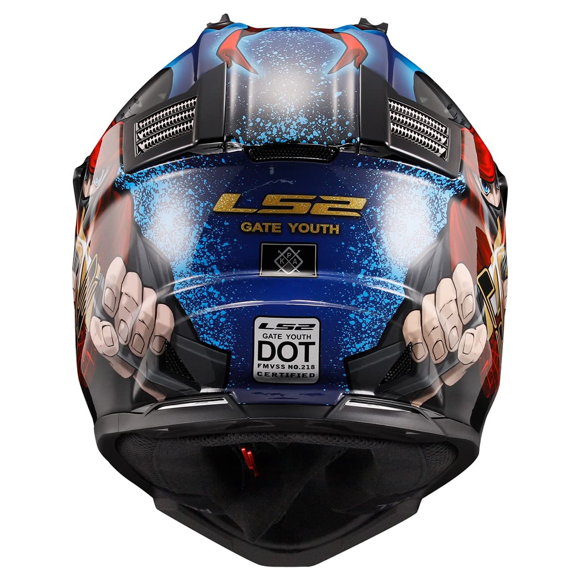LS2 Helmets Gate Youth Full Face Motorcycle Helmet - Gloss Ninja Red/Blue - Youth Medium (Ages 8-14) - DOT Certified for Safe Riding - Perfect for Kids' Motocross, ATV & Dirt Bike Adventures