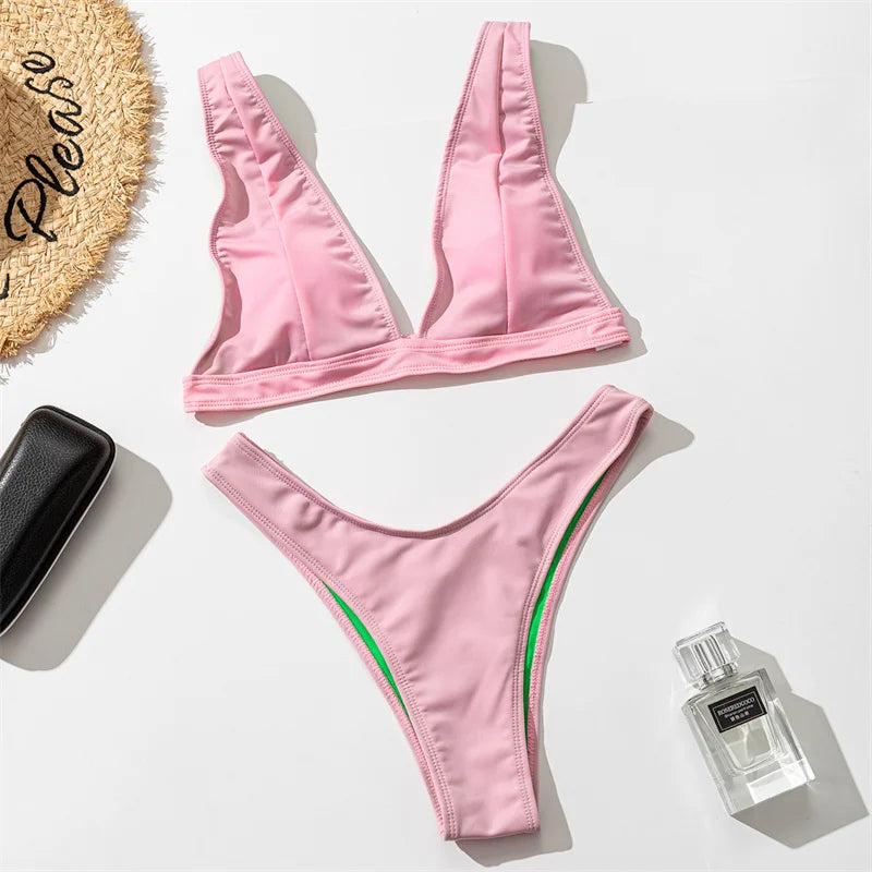 2025 Sexy Thong Bikini Set - 6 Color High Cut Halter Brazilian Swimwear for Women | Beach Vacation, Pool Party & Summer Swimwear