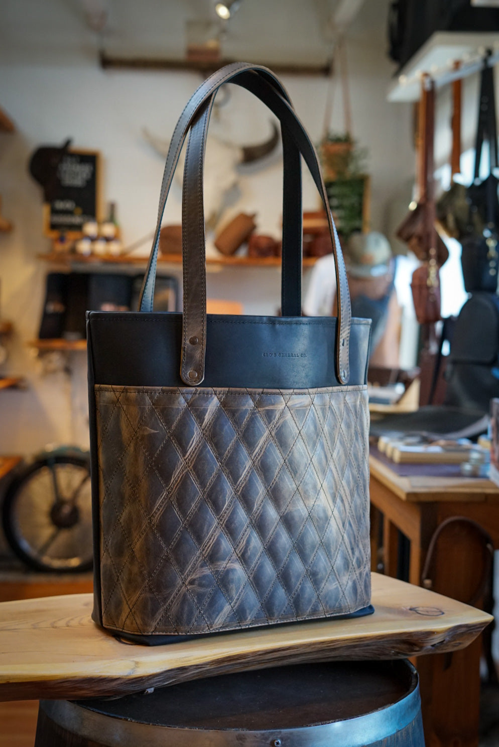 Durable Diamond Stitch Tote Bag - Flat Black & Hillbilly Sepia Colors - Perfect for Shopping, Beach Trips & Everyday Use