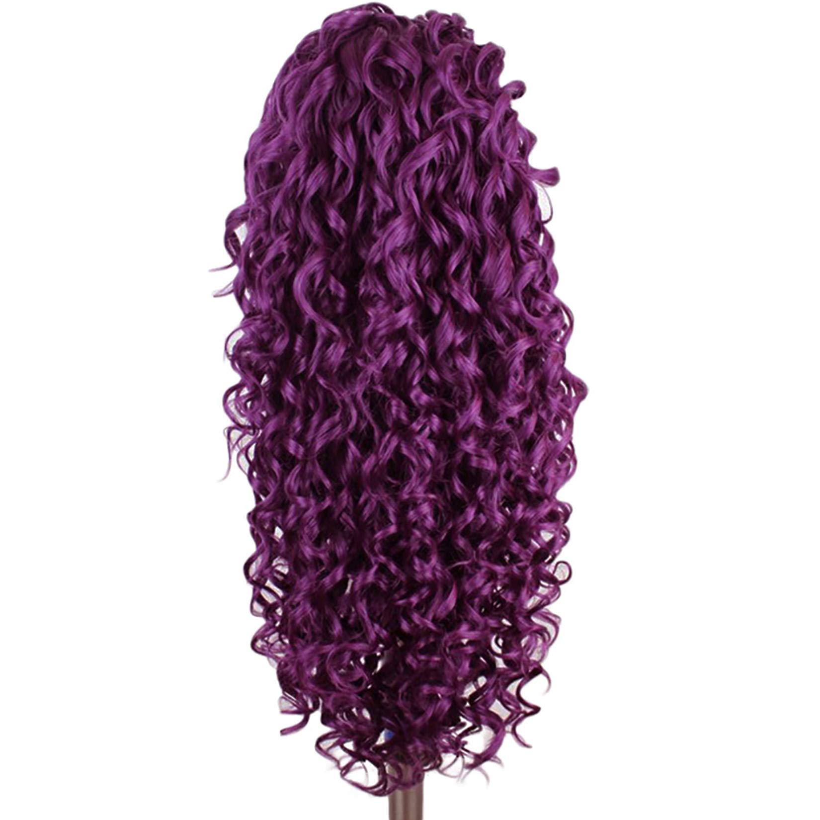 26 Inch Purple Lace Front Wigs for Women - Long Curly Human Hair Wig with Wig Cap | Natural Looking Daily Wear Synthetic Hair for Cosplay, Parties & Special Occasions