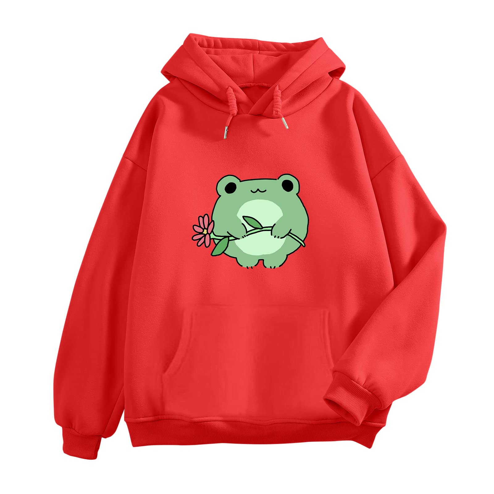 Cute Frog Print Hoodie for Teen Girls & Women - Long Sleeve Casual Sweatshirt with Large Hood - Perfect for School, Outings & Cozy Loungewear