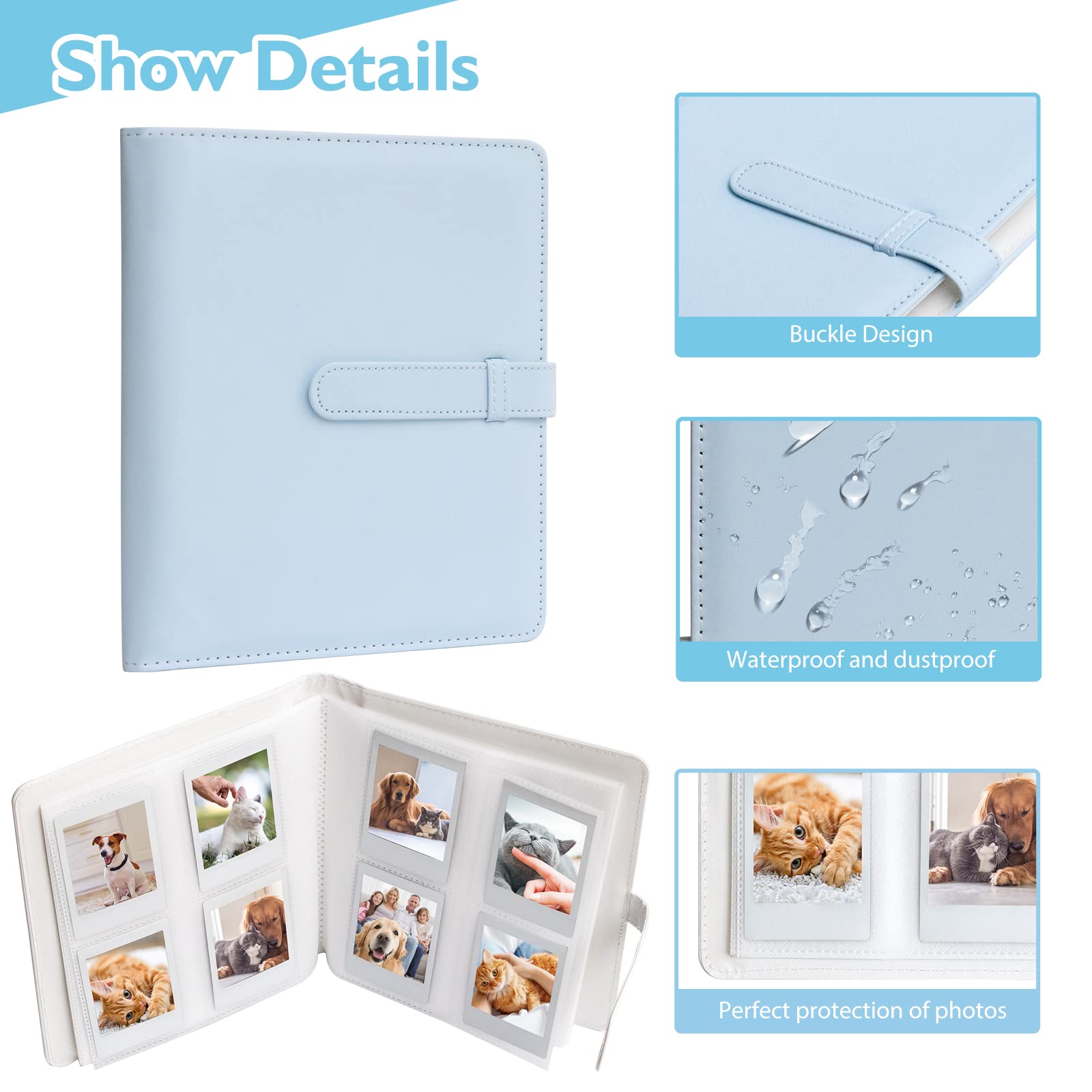 128-Pocket Photo Album for Fujifilm Instax Mini LiPlay 11 12 90 70 50S 26 25 9 8+ 8 7S & Mini LINK2 Printer - Compatible with Snap SnapTouch PIC-300 Z2300 Mint Zip Instant Cameras (Blue) - Perfect for Travel, Parties, and Memory Keeping