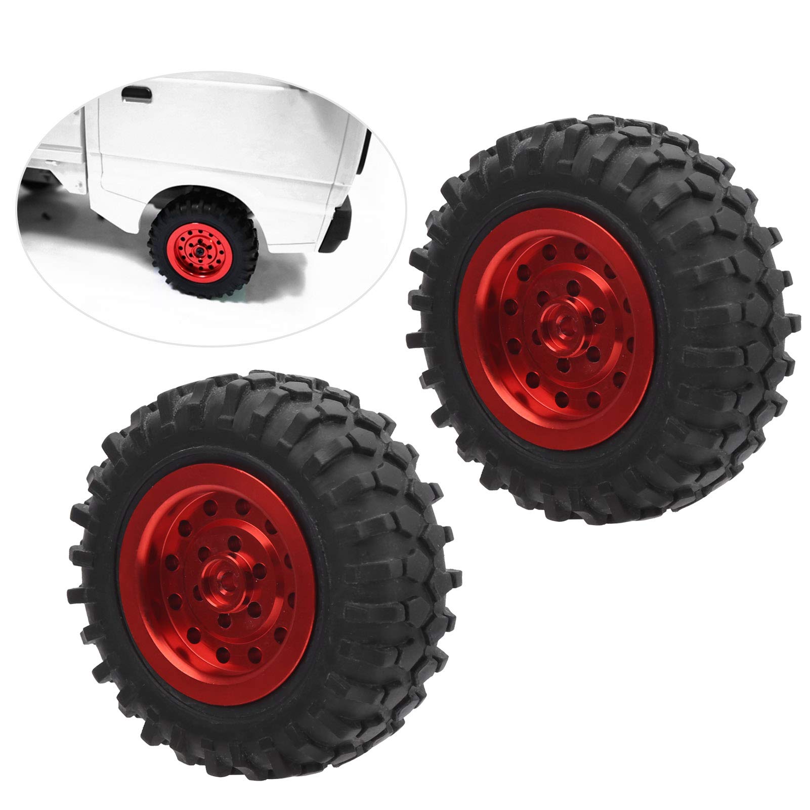 Durable High Abrasion Resistance RC Rubber Tires for WPL D12 1/10 Scale RC Trucks - Environmentally Friendly with Sponge Lining (Red) - Perfect for Off-Road Racing and Crawling Adventures