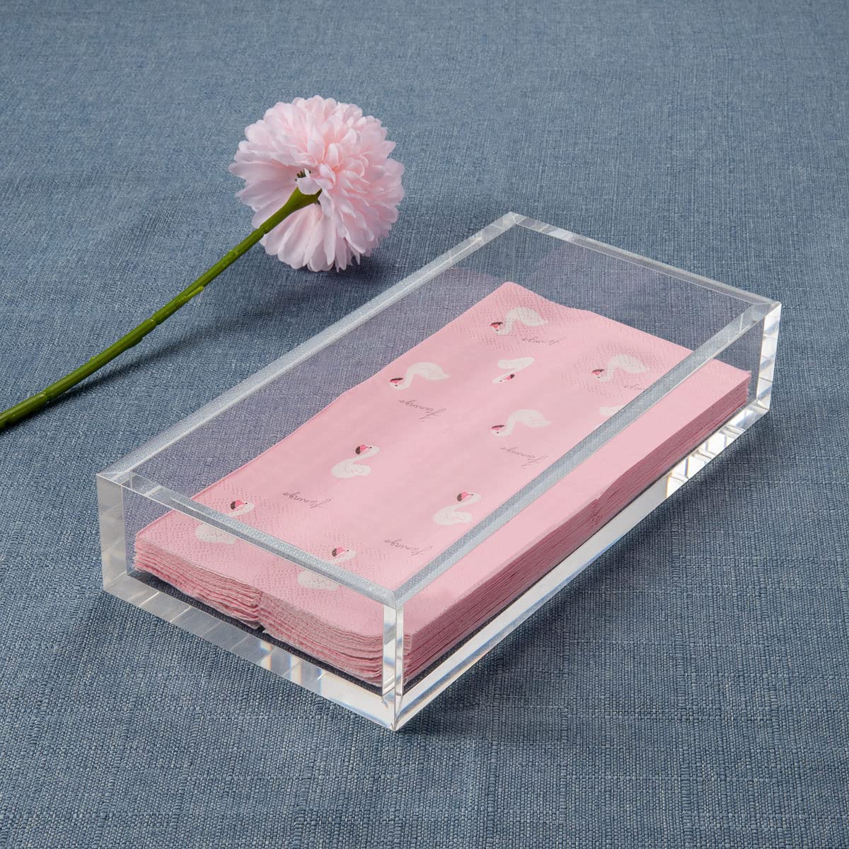 HIIMIEI 8mm Thick Clear Acrylic Napkin Holder Tray - 8.5x4 Inches Guest Towel Organizer for Kitchen, Restaurant, Office & Party - Premium Cocktail Napkin Dispenser for Bathroom, Commercial Use & Home Decor