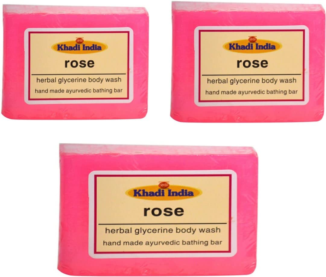 Organic Ayurvedic Herbal Rose Soap & Body Wash (125g x 3 Pack) - Natural Skincare for Dry & Sensitive Skin - Perfect for Daily Cleansing, Spa Days & Gift Sets