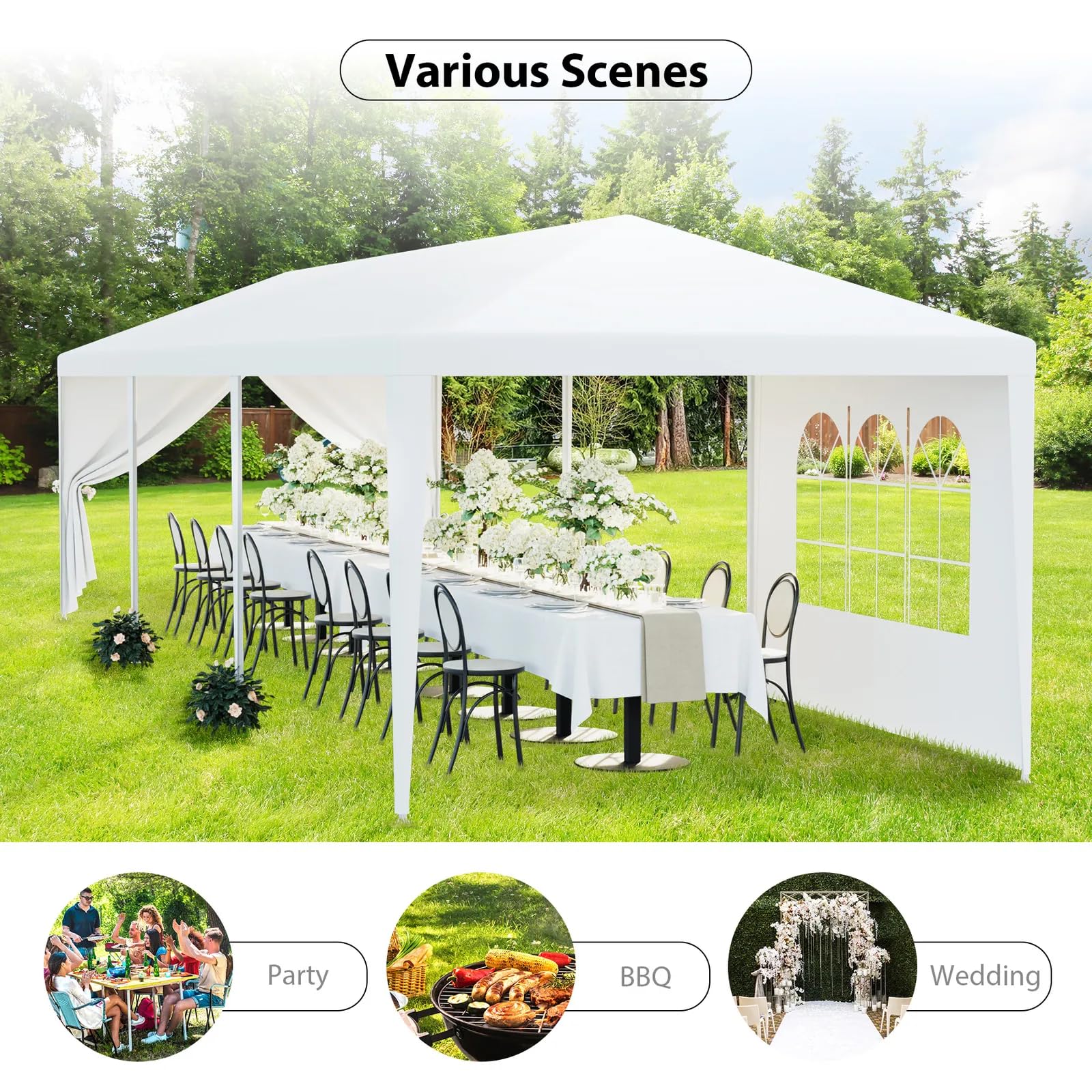 SEALAMB 10x30ft White Party Canopy Tent with 8 Removable Sidewalls - Large Outdoor Wedding Tent for Backyard Events, Birthday Parties, Garden Gatherings & Patio Shelter | Perfect for Outdoor Celebrations, Festivals & Temporary Shade Solutions