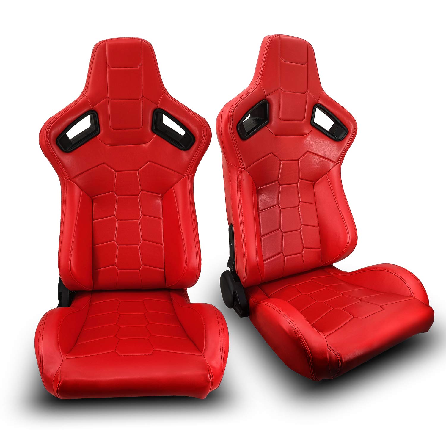 ModifyStreet Universal Red PVC Leather Racing Bucket Seats Pair - Left & Right - High-Performance Car Seats for Sports Cars & Racing Enthusiasts