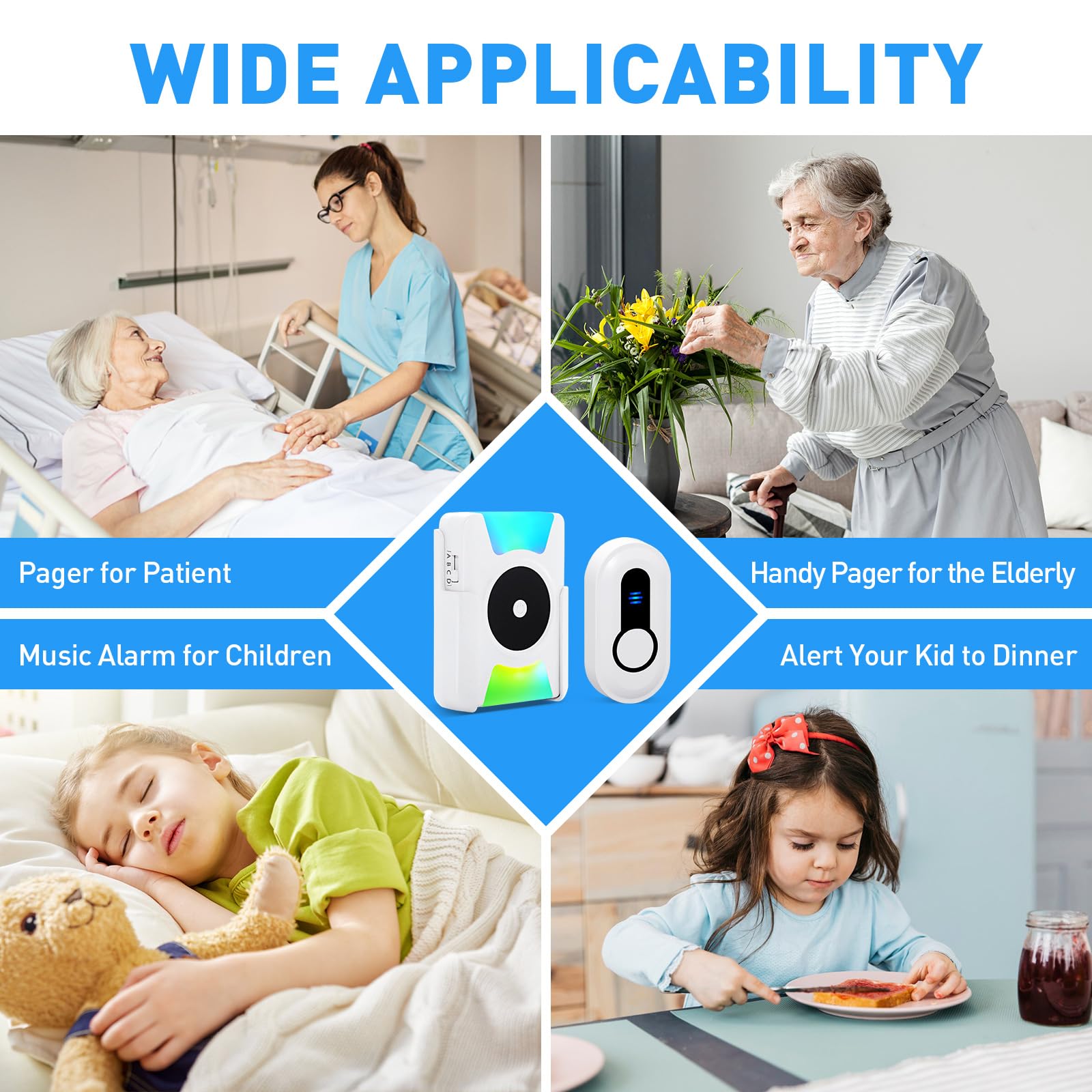 Wireless Doorbell with Vibrating Alert & LED Flashing - Battery Operated Door Chime Kit for Home, Hearing Impaired - 4 Working Modes & 5 Volume Levels - Perfect for Apartments, Offices & Elderly Care