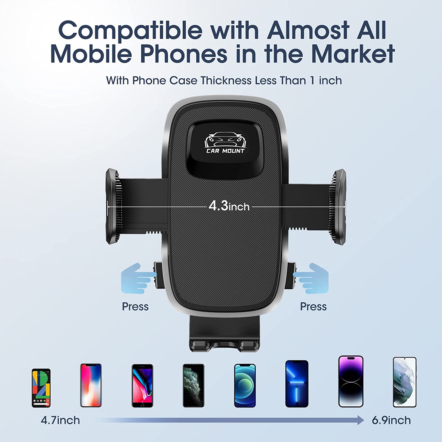 Mpow 3-in-1 Universal Car Phone Mount Holder - Dashboard, Air Vent & Windshield Compatible with iPhone 14/13/12, Samsung Galaxy S23/S22 (4.7-6.9 inch Phones) - Perfect for GPS Navigation & Hands-Free Driving