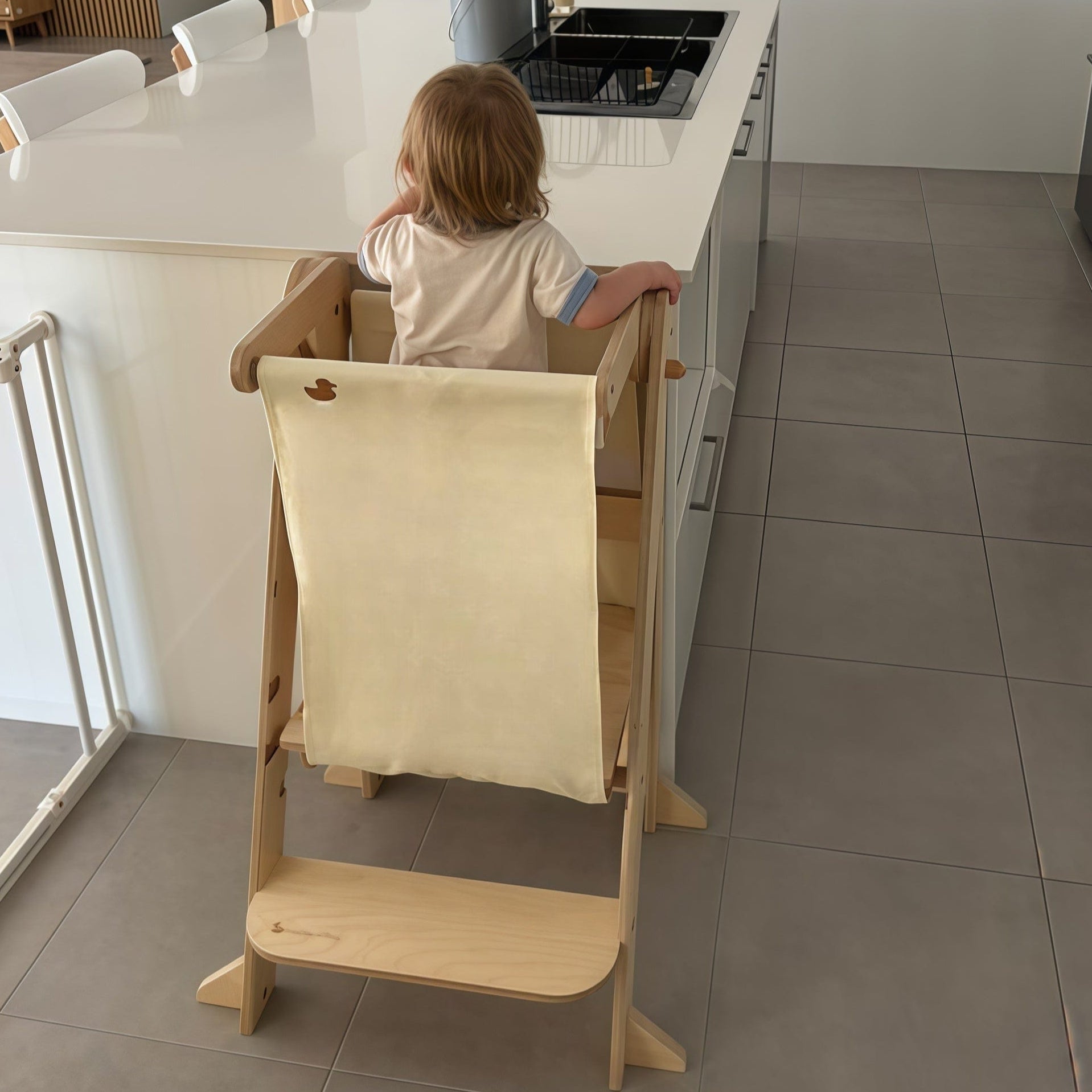 Montessori Learning Tower with Safety Rail - Adjustable Toddler Step Stool for Kitchen, Baking & Play - Safe Wooden Helper Tower for Kids Ages 2-6