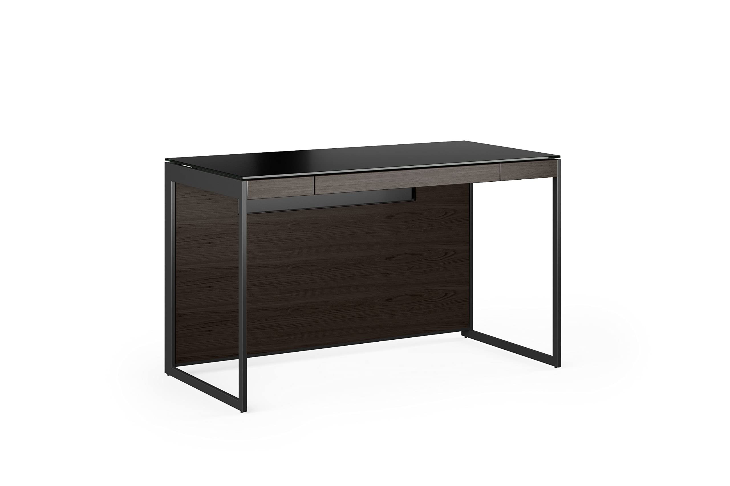 BDI Sequel 20 6103 48-Inch Modern Computer Desk with Wire Management & Keyboard Drawer - Home Office Desk with Tempered Glass Top & Flip-Down Power Ledger - Charcoal Stained Ash Black Finish | Perfect for Small Spaces, Gaming Setups & Remote Workstations