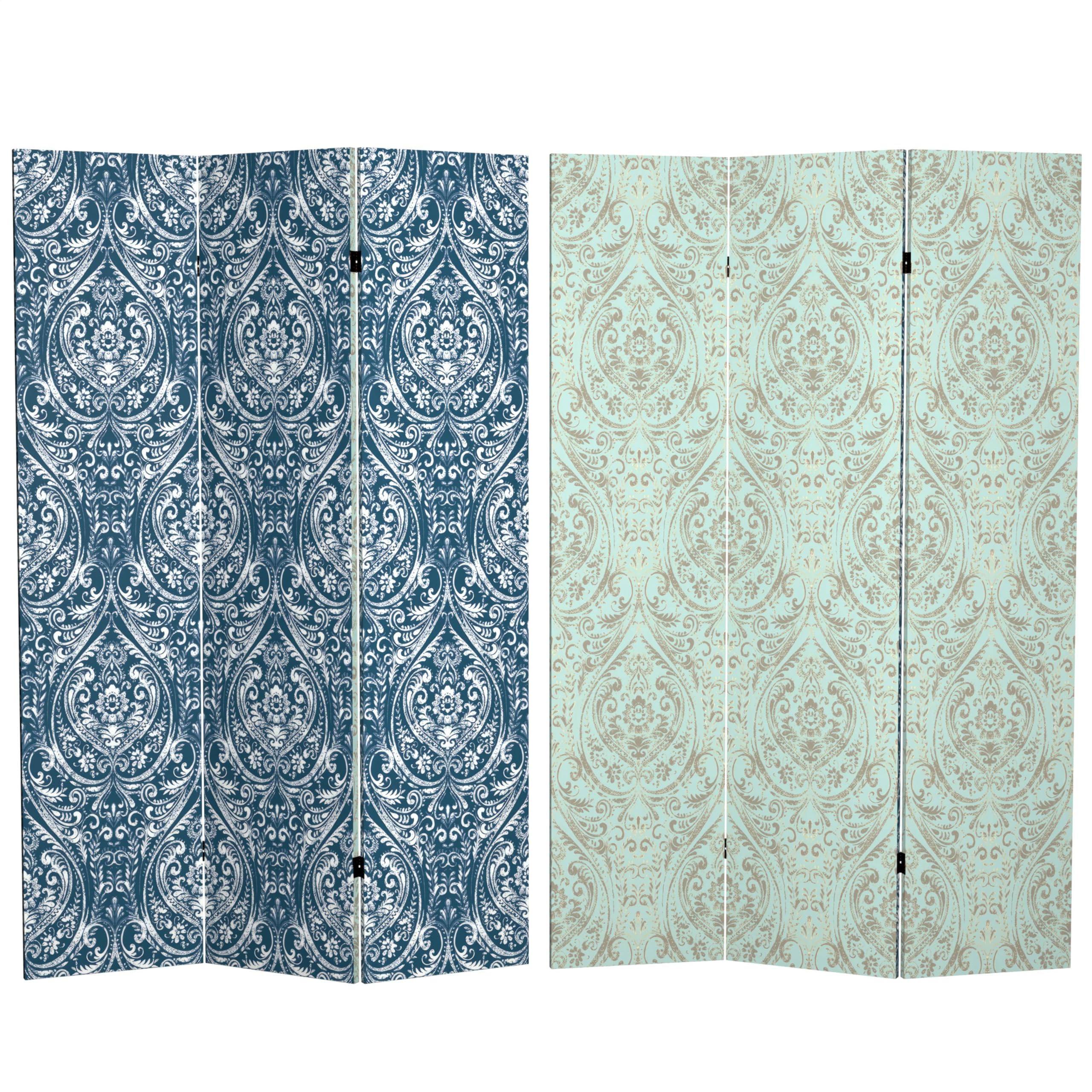 6 ft. Tall Double Sided Ocean Damask Canvas Room Divider - Blue Red Lantern for Home Decor, Office Partition & Event Backdrop | Freestanding Privacy Screen for Living Room, Bedroom & Wedding