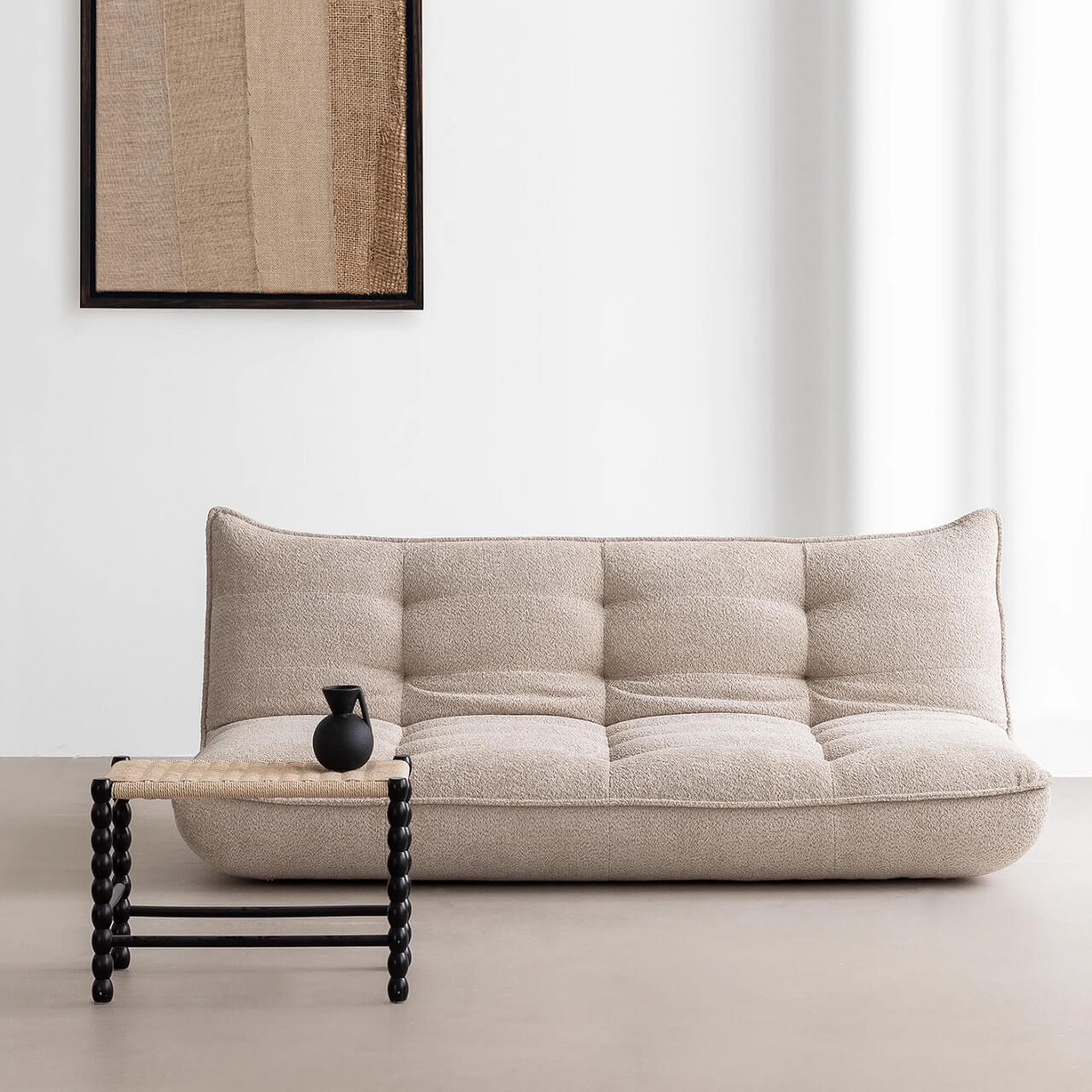 Luxurious White Boucle Sofa Bed - Comfortable, Stylish & Versatile Convertible Sleeper for Small Spaces | Perfect for Apartments, Guest Rooms & Home Offices