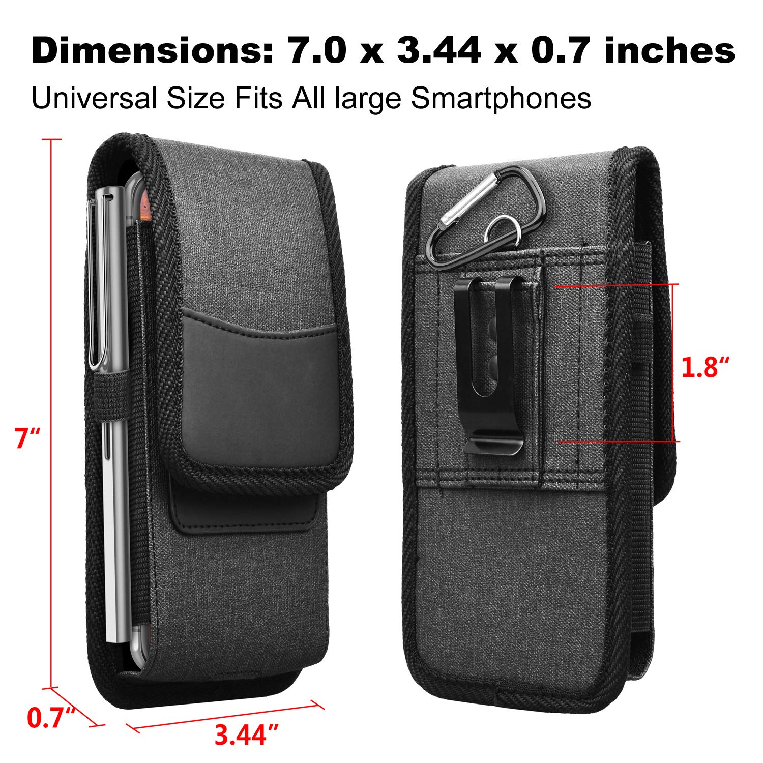 Takfox Universal Phone Holster Belt Clip - Compatible with Samsung Galaxy S25 Ultra/S24/Note 20 Ultra/S23+/S22/S21 FE 5G/Note 10+/A35/A56/A16/A23/A15/A14/A13/A51 & iPhone 16 Pro Max/XR - Durable Phone Pouch Case Holder for Work, Hiking, Running & Outdoor Activities