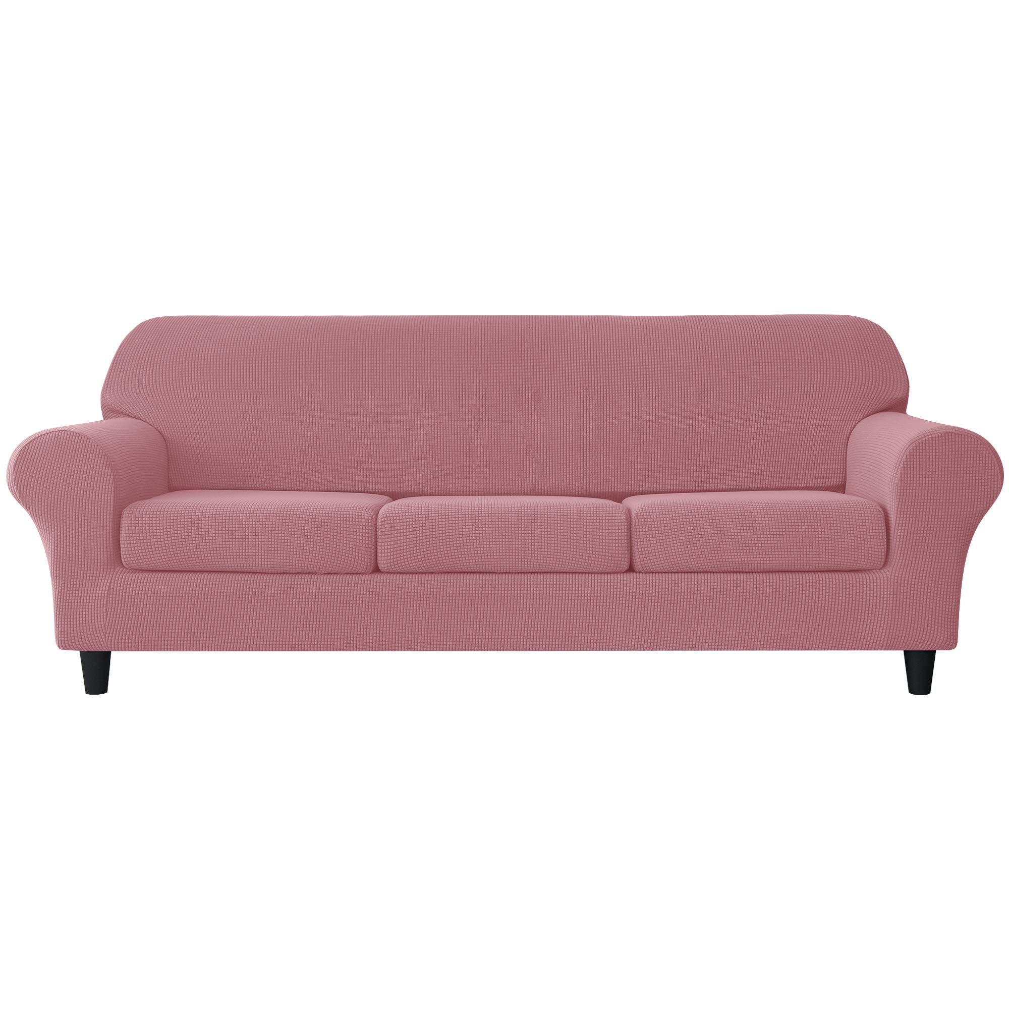 Stretch Sofa Slipcover - Soft Jacquard 3 Cushion Couch Cover, Washable Furniture Protector for Pets & Kids (Pink, Large) - Perfect for Living Room, Family Room & Pet-Friendly Homes