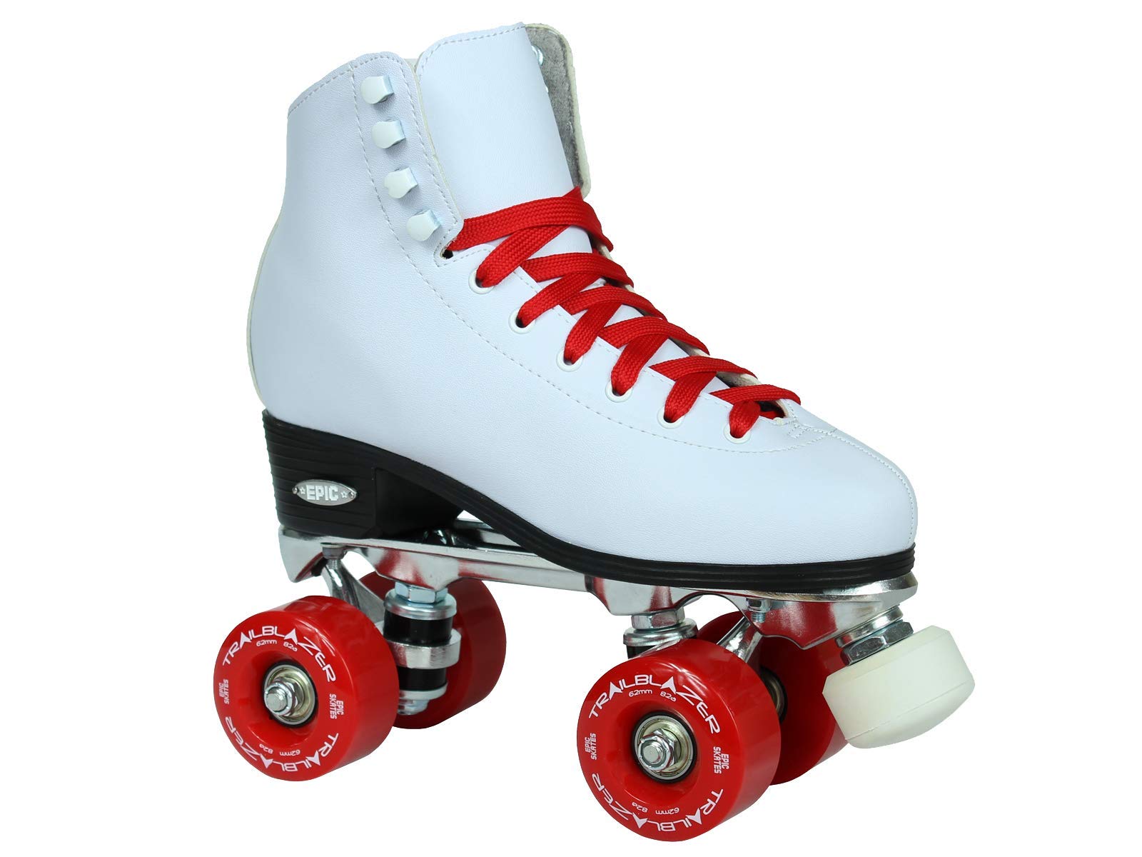 Epic Skates Classic White Roller Skates with Red Wheels - Women's & Men's Retro Style Quad Skates for Outdoor & Indoor Skating, Rink, Roller Derby & Fitness