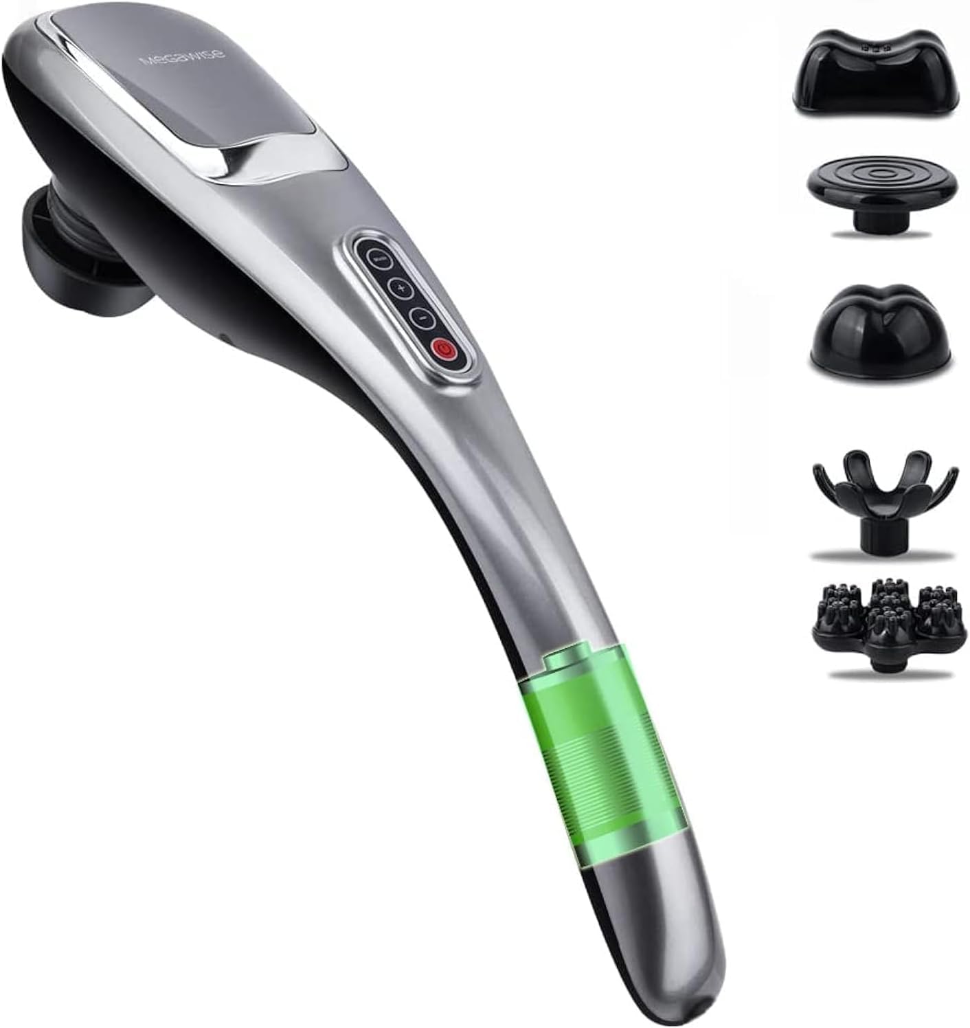 MEGAWISE Cordless Handheld Deep Tissue Percussion Massager for Back, Neck, Shoulders, Waist & Leg Pain Relief - Portable Muscle Massage Gun for Athletes, Office Workers & Home Use (Silver)
