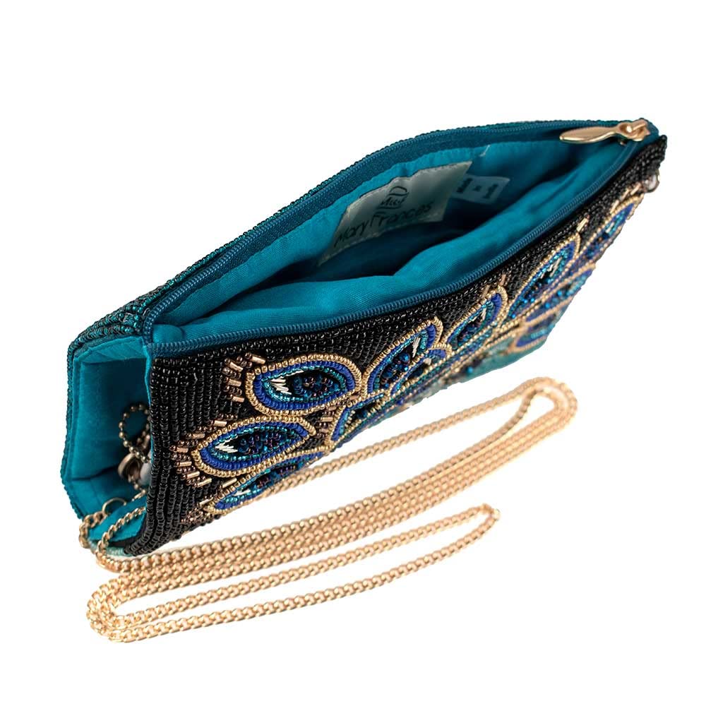 Mary Frances Peacock Pride Beaded Crossbody Phone Bag - Stylish Beaded Purse with Adjustable Strap for Women, Perfect for Parties, Weddings & Evening Events
