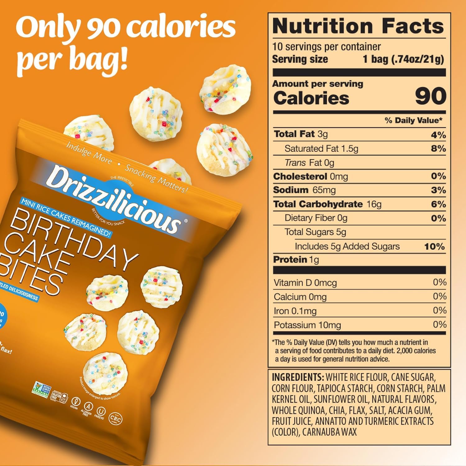 Drizzilicious Mini Rice Cakes Variety Pack - 32 Count of Healthy Vegan & Gluten-Free Rice Crisps Snacks (90 Calorie Per Bag) for Adults & Kids - Allergen-Free, .74oz Bags - Perfect for Lunchboxes, Office Snacking & On-The-Go Energy