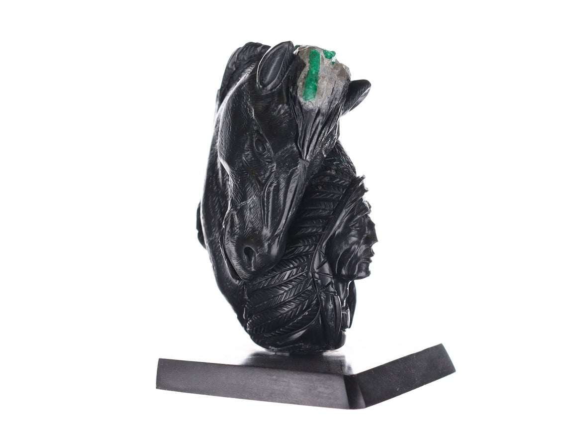 Colombian Emerald Horse & Indian Rough Crystal Sculpture – Handcrafted Gemstone Art for Home Decor, Office Display, and Feng Shui Collection