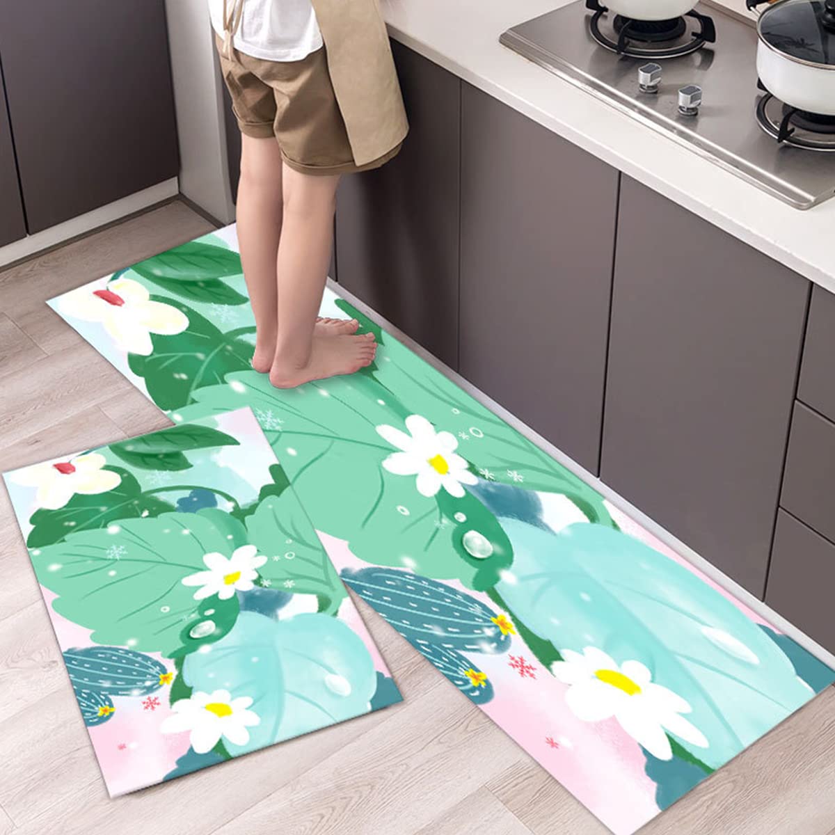 Premium Anti-Fatigue Kitchen Mat Set (2PCs) - Non-Slip Waterproof Standing Mats for Comfortable Cooking - 16
