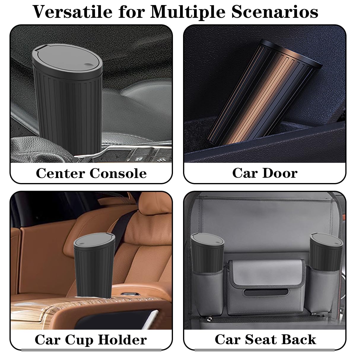 Leakproof Car Trash Can with Lid - 2 Pack for Cup Holder, Includes 40 Trash Bags - Perfect for Front & Back Seat Organization
