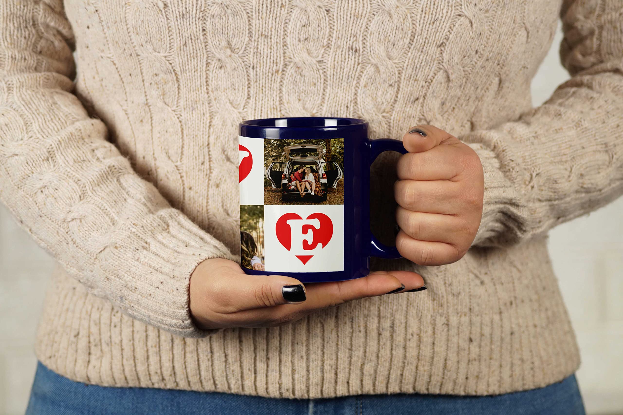Personalized Photo Collage Coffee Mug - Custom Picture Ceramic Cup - Dishwasher & Microwave Safe - 11 Oz Blue - Perfect Gift for Anniversary, Valentine's Day, Mother's Day & Birthday Presents