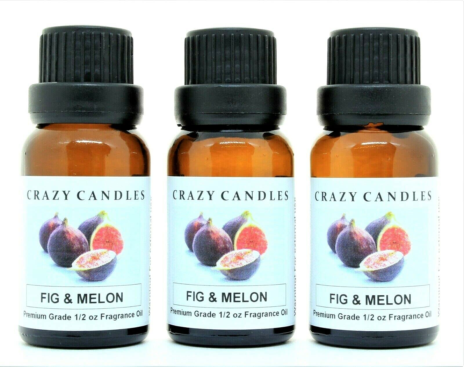 Premium Fig & Melon Scented Fragrance Oil - 3 Pack (1/2 Fl Oz/15ml Each) - Aromatherapy, Candles, Soap Making & Home Diffuser Refills
