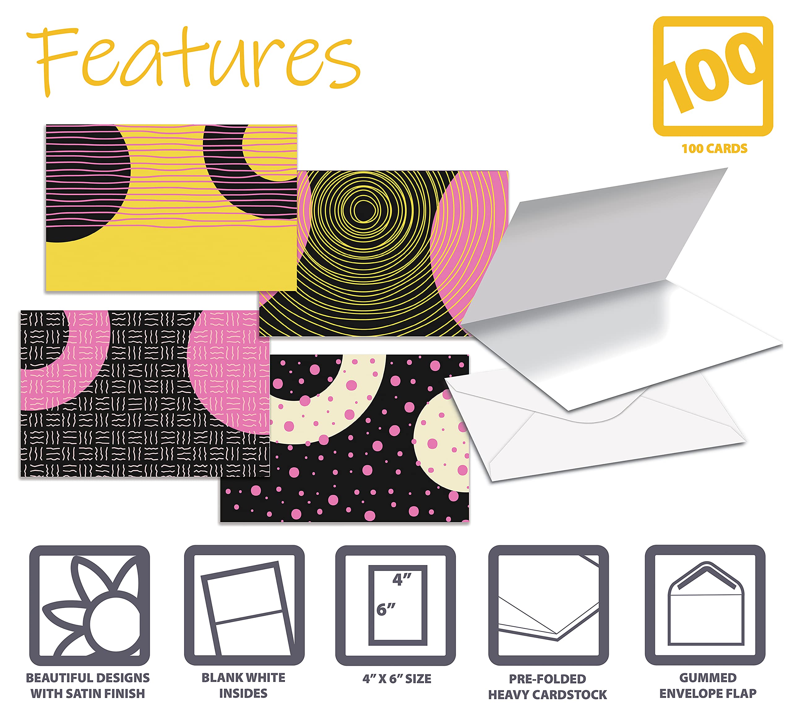 100-Pack All Occasion Greeting Cards with Envelopes - 4x6 Inch Blank Note Cards Set, 6 Modern Abstract Art Designs for Thank You, Birthday & Holiday Cards - Perfect for Office, Home & Party Use