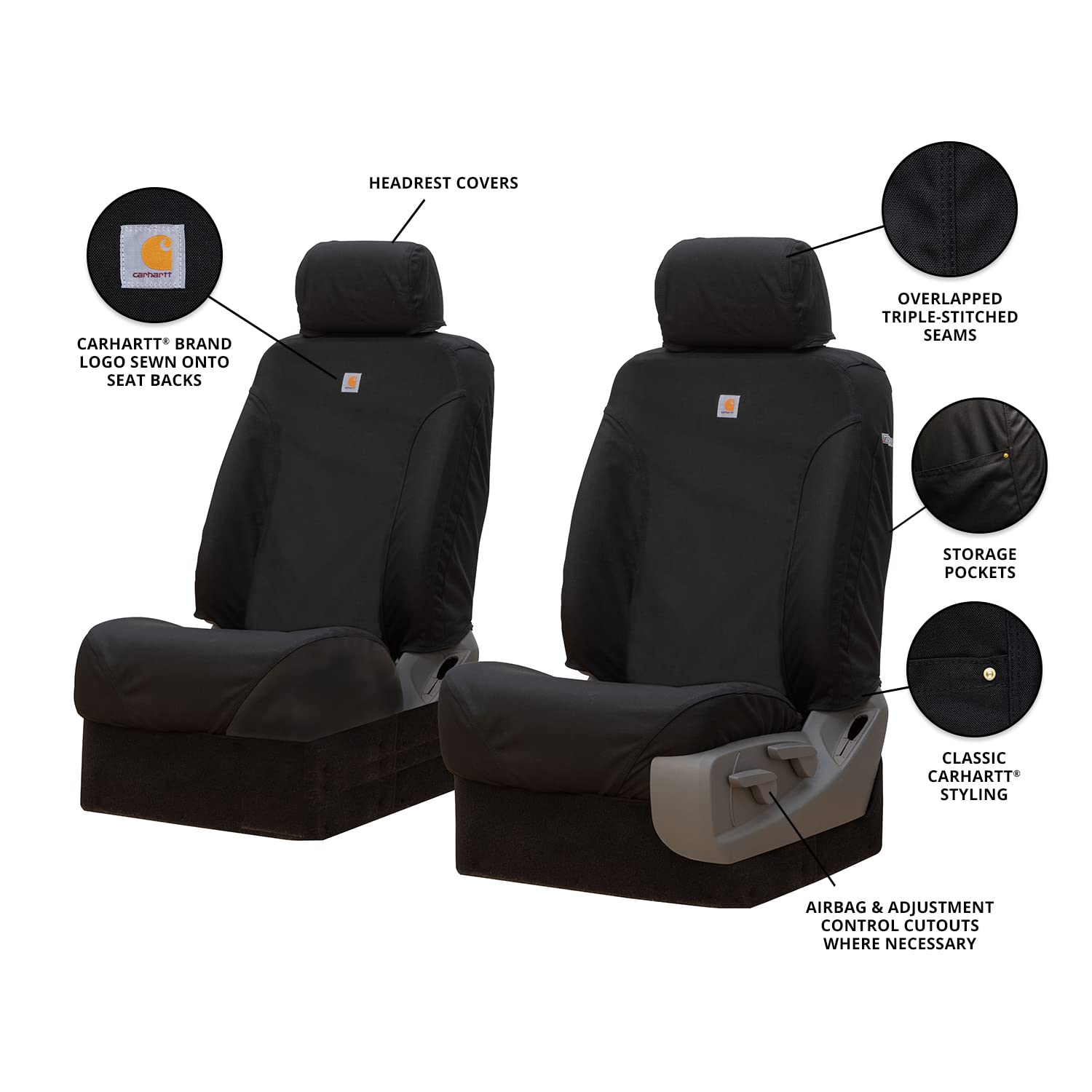Covercraft Carhartt Super Dux SeatSaver Custom Seat Covers for 2016-2022 Toyota Tacoma - Black SSC2509COBK | 1st Row Bucket Seats | Durable Truck Seat Protection for Work & Off-Road Adventures