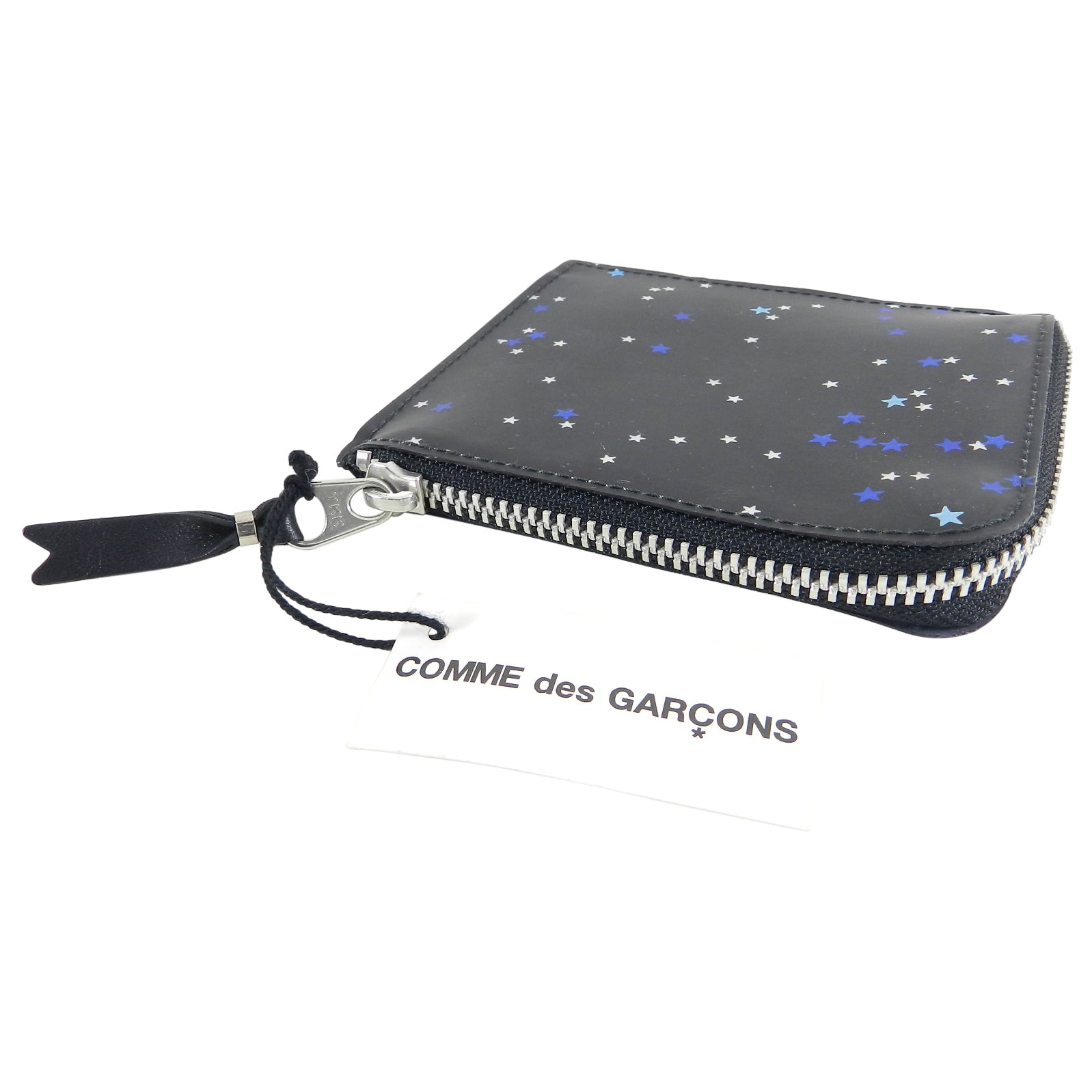 Comme des Garcons Blue Stars Zip Around Wallet - Stylish & Compact Card Holder for Men & Women - Perfect for Everyday Use, Travel & Gifts