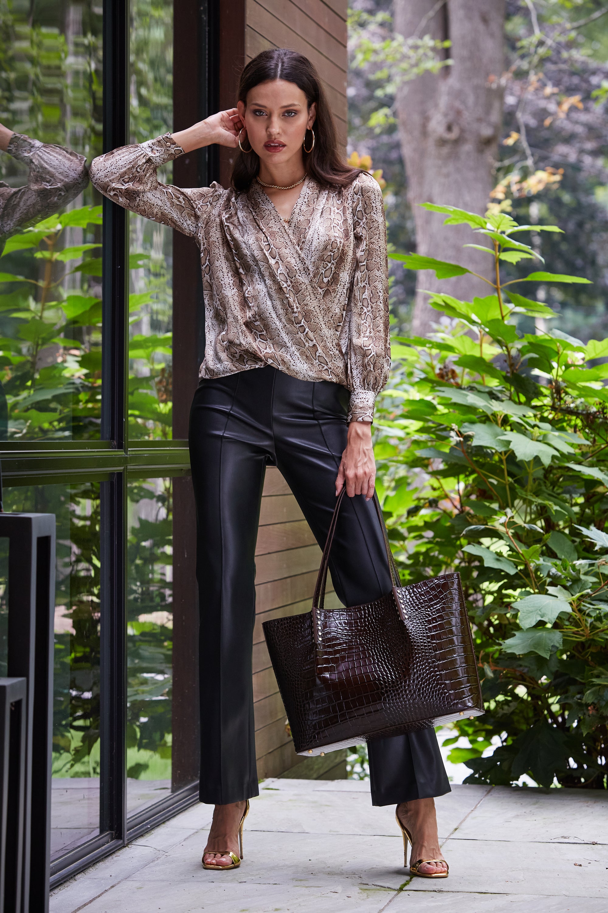 Silk Satin Python Print Draped Shirt for Women - Elegant Blouse for Party, Evening & Special Occasions