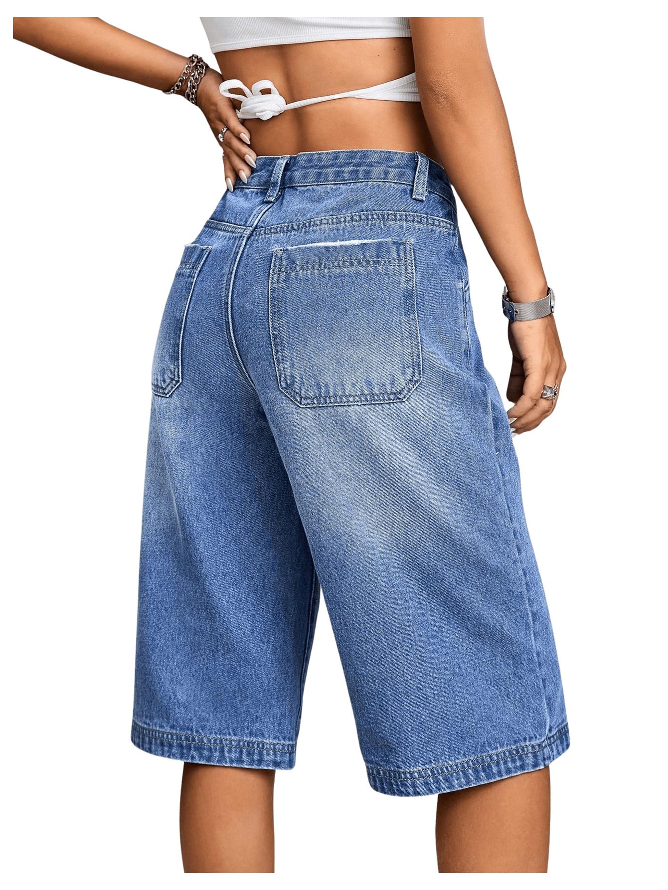 Milumia Women's Low Rise Denim Wide Leg Bermuda Shorts - Comfortable Loose Fit for Casual Wear, Summer Outfits & Beach Vacations