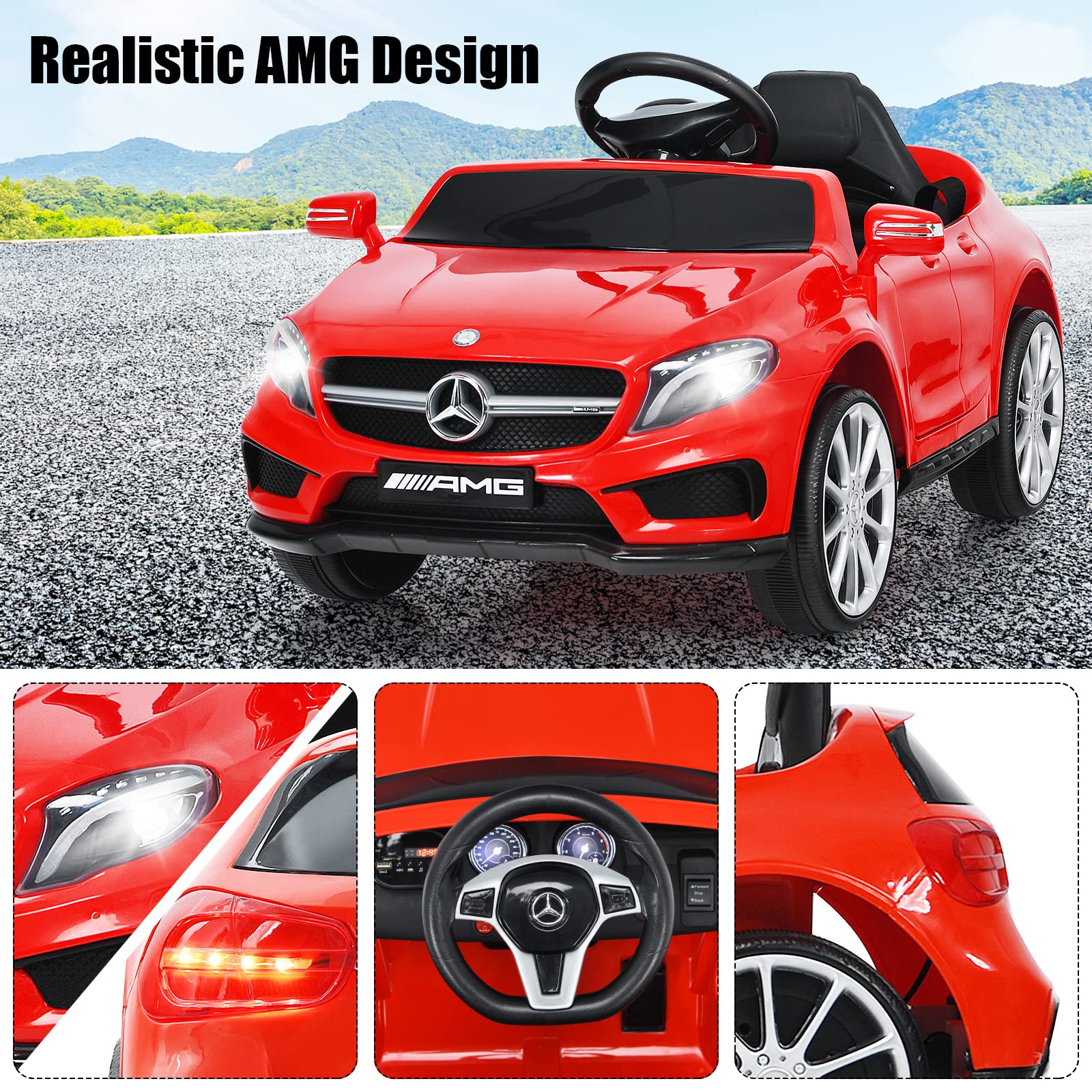 OLAKIDS 12V Licensed Mercedes Benz GLA45 Electric Ride On Car for Kids - Remote Control Battery Powered Toy with Music, USB, MP3, 2 Speeds, Wheels Suspension & LED Lights (Red) - Perfect for Indoor & Outdoor Play, Birthday Gifts for Toddlers Ages 2-5