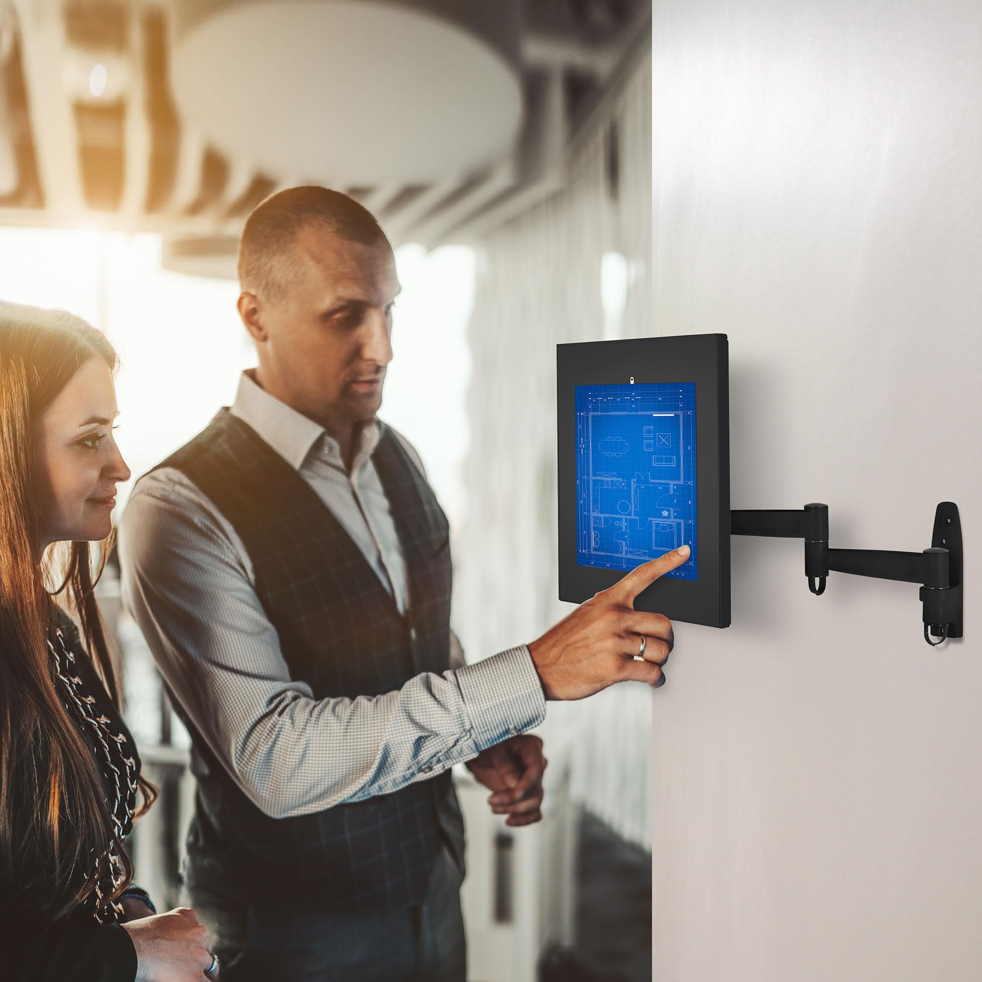 Mount-It! Anti-Theft Tablet Kiosk Wall Mount for iPad 10/9/8, iPad Pro 10.5 & iPad Air 10.5 - Secure Steel Full Motion Locking Kiosk Stand (Black) - Perfect for Retail Stores, Restaurants & Public Spaces