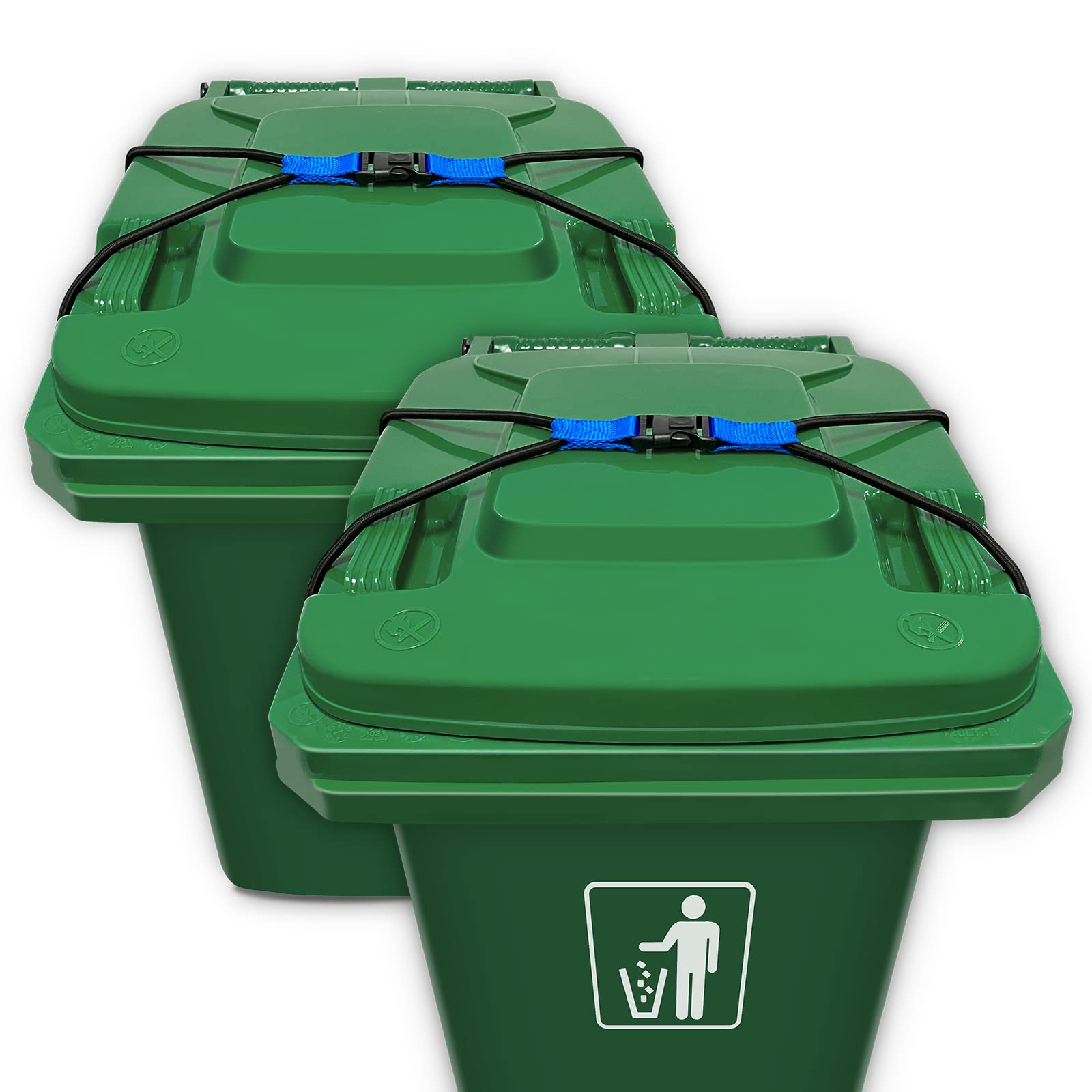 Heavy Duty 2 Pack Trash Can Lock for 30-54 Gallon Outdoor Garbage Bins - Secure Lid Lock with Bungee Cord to Keep Animals Out (Squirrels, Dogs, Raccoons) - Perfect for Backyard, Garage & Street Side Use