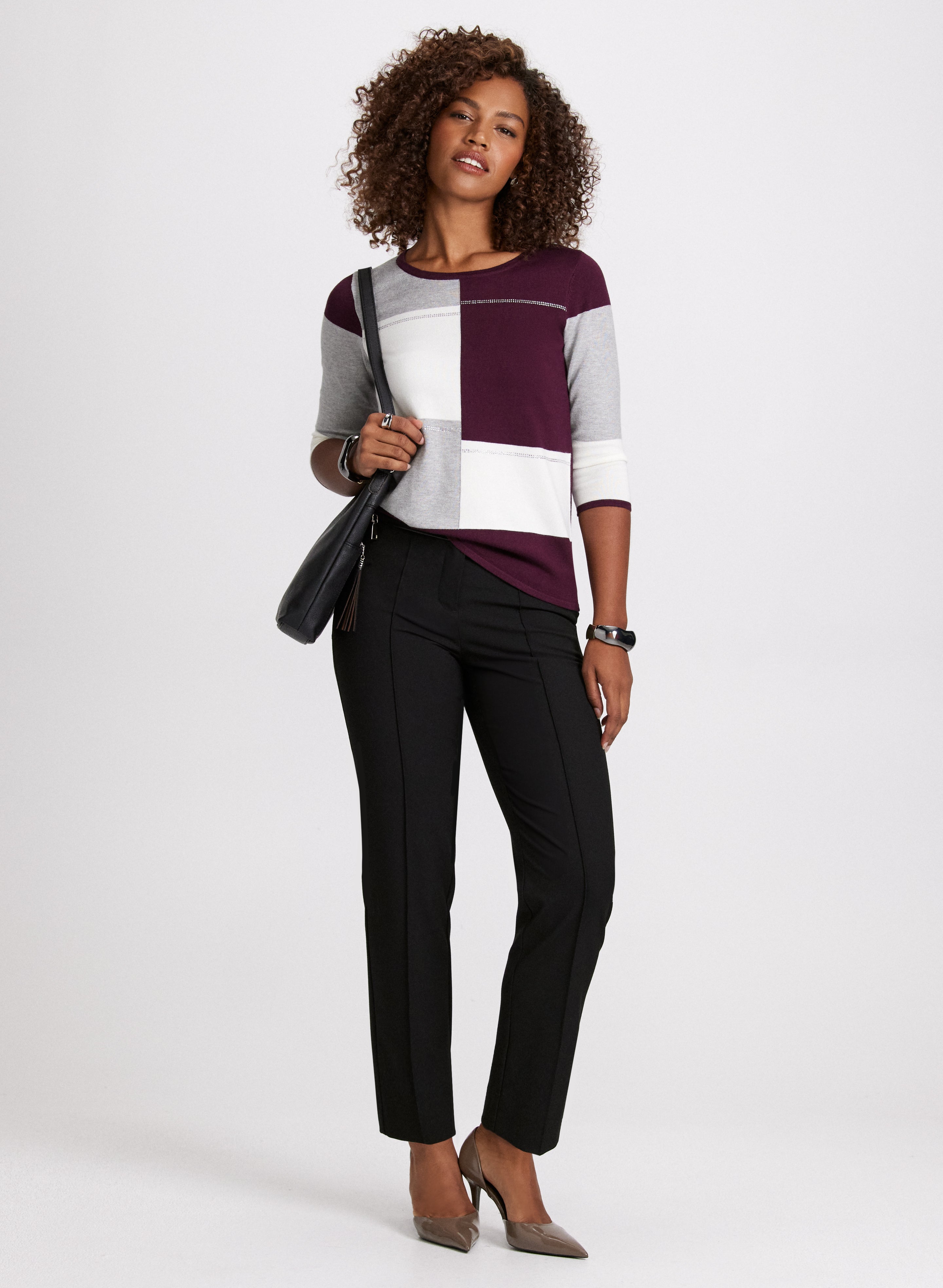 Color Block Sweater & Straight Leg Pants Set - Women's Casual Knitwear Outfit for Fall & Winter | Perfect for Office, Dating & Travel