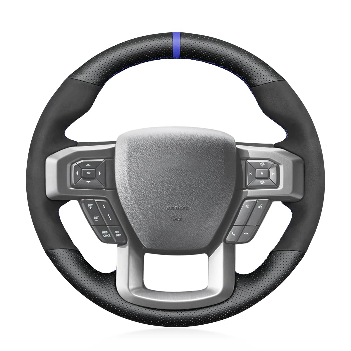 Premium Genuine Leather Steering Wheel Cover for Ford F-150 Raptor (2015-2020) - Custom Hand-Stitched Suede Wrap - DIY Upgrade for Comfort & Style - Perfect for Off-Roading & Daily Commuting