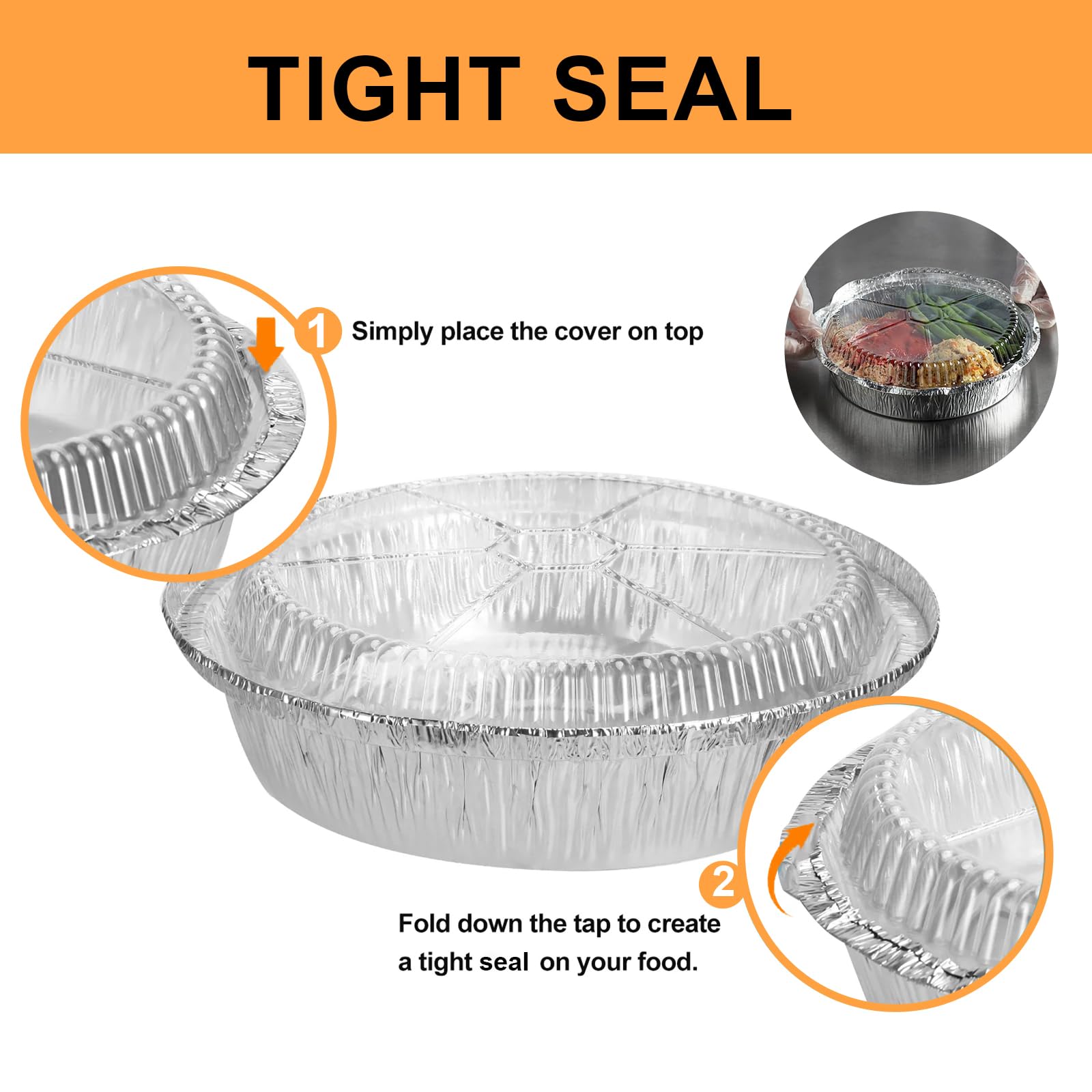 50 Pack 9-Inch Round Aluminum Foil Pans with Clear Plastic Lids - Disposable Food Storage Containers for Baking, Meal Prep, Reheating & Freezing - Oven & Freezer Safe, Recyclable - Perfect for Parties, Picnics & Leftovers