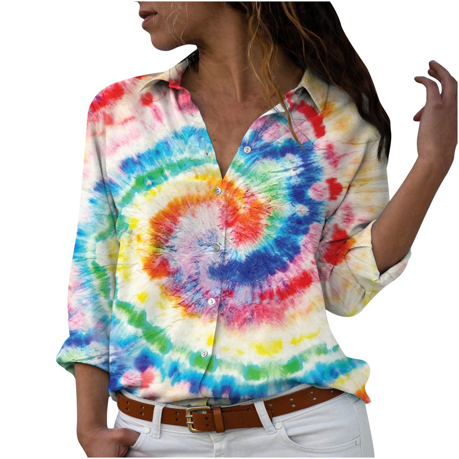 Women's Long Sleeve Button Down Blouses - Colorful Printed Casual Loose V-Neck Tops for Work, Party & Everyday Wear | Comfortable Office Shirts & Stylish T-Shirts