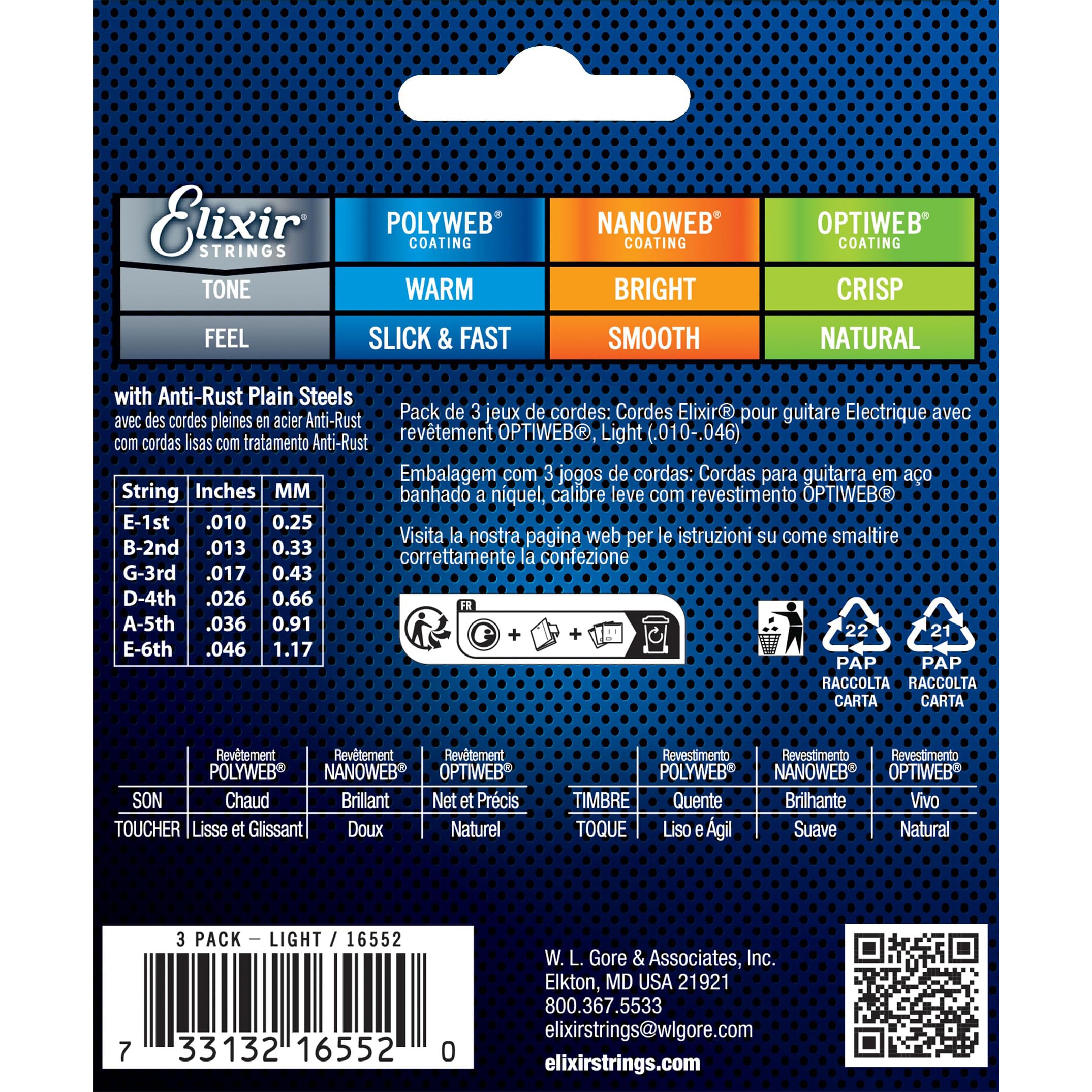 Elixir Electric Guitar Strings 10-46 Light 3 Pack - Nickel Plated Steel with OPTIWEB Coating for Long-Lasting Crisp Tone & Comfortable Feel - Perfect for Rock, Blues & Studio Recording