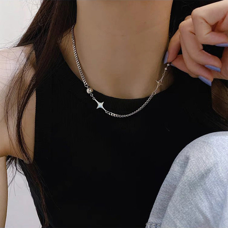 Silver Star Half Bead Chain Y2K Necklace for Women - Trendy Layered Choker Jewelry | Perfect for Parties, Dates & Everyday Wear