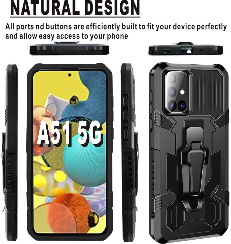 Folmeikat Samsung Galaxy A51 5G Case (2020 Model Only) - Military Grade Protection with Built-in Screen Protector, Belt Clip & Kickstand - Shockproof Phone Cover for 6.5