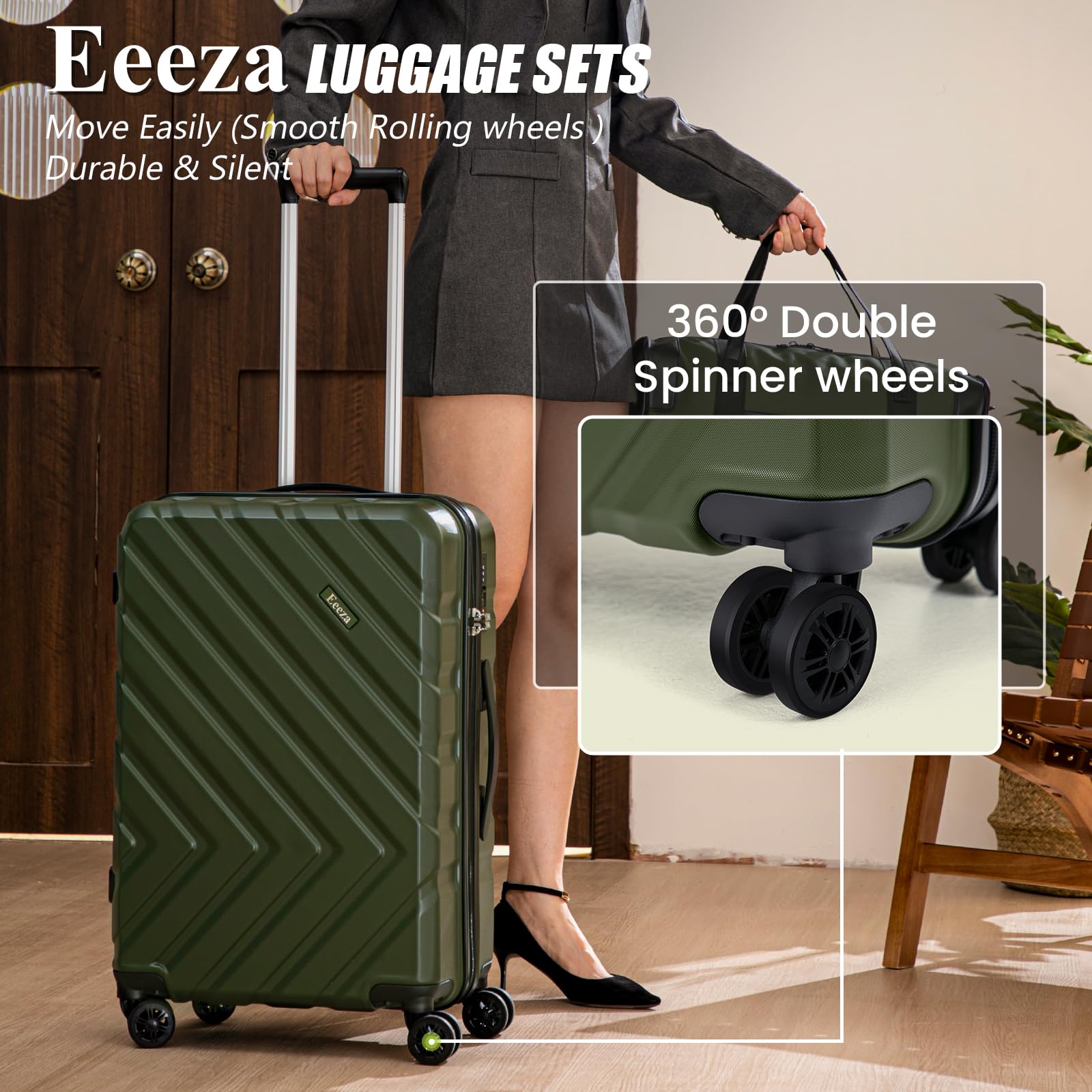 5-Piece ABS Hard Shell Luggage Set with Spinner Wheels & TSA Lock - 20/24/28 Inch Carry-On Suitcases (White) - Perfect for Family Vacations, Business Trips & International Travel