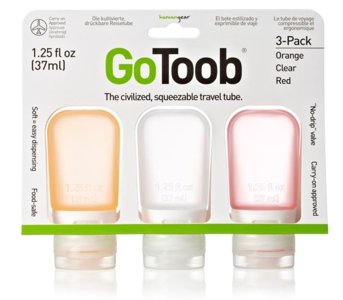 Humangear GoToob 37mL Travel Bottles (Pack of 3) - Leak-Proof Silicone Containers for Toiletries, Cosmetics & Liquids - Perfect for Air Travel, Gym, Camping & Daily Use