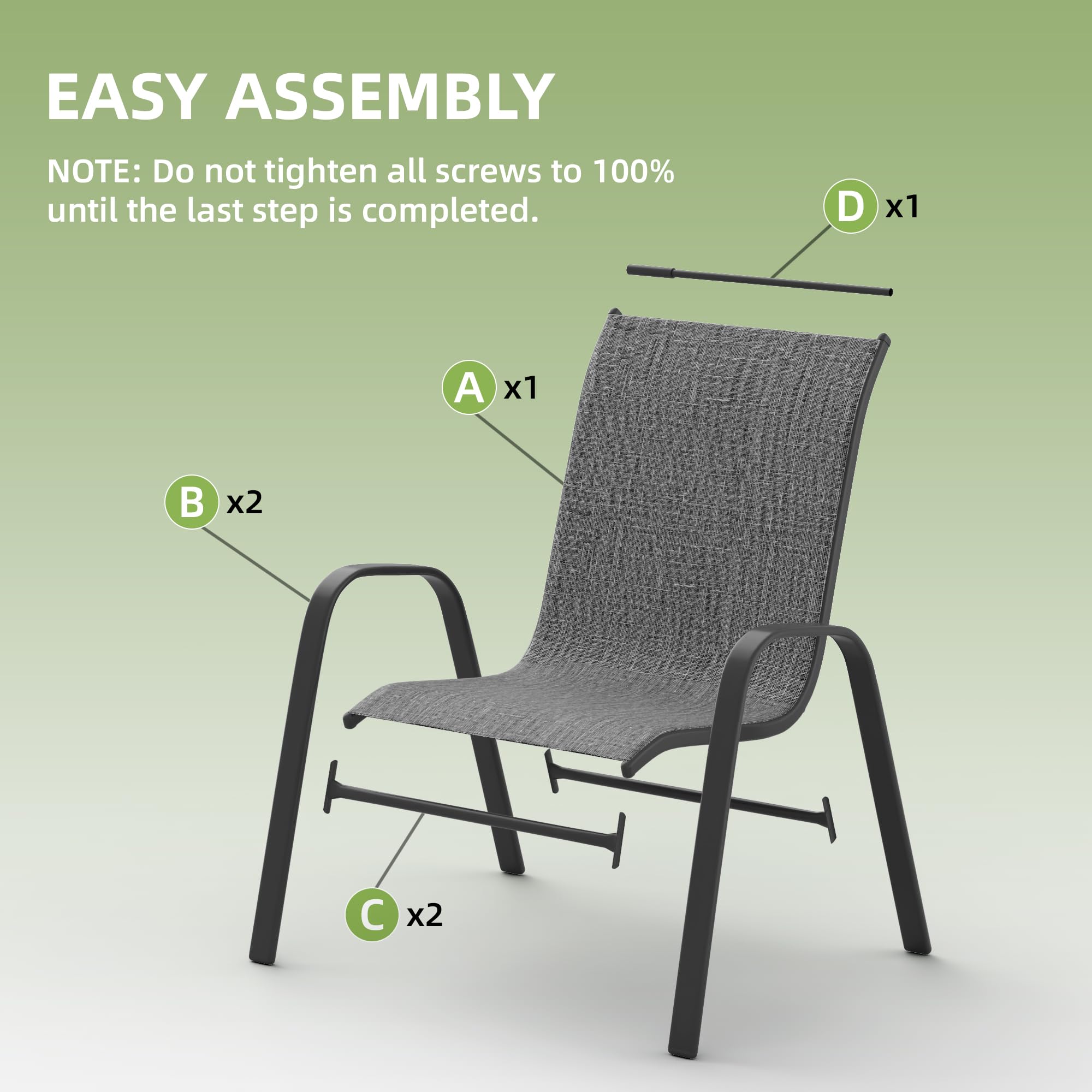 6-Piece Patio Chairs Set - Stackable All-Weather Outdoor Dining Chairs - Breathable Backyard Furniture for Deck, Garden & Lawn - Dark Grey - Perfect for Outdoor Entertaining & Relaxation