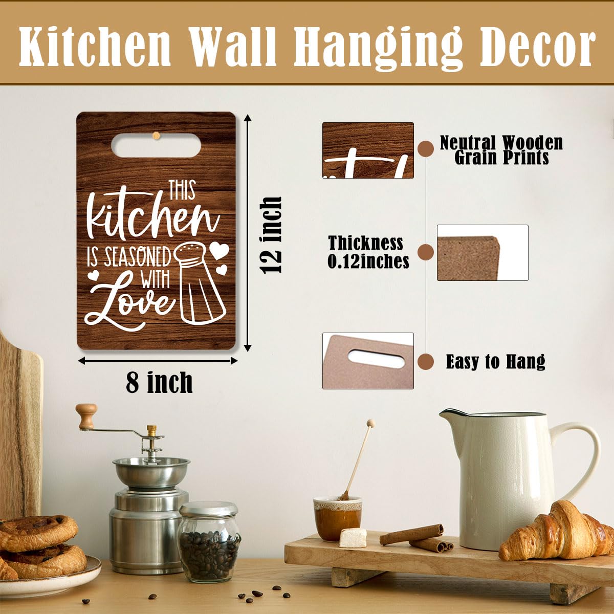 Krollma Rustic Kitchen Wall Decor Sign - 8x10 Inches Farmhouse Style 'This Kitchen Is Seasoned With Love' Art Print - Perfect for Home, Apartment & Restaurant Decor - Great Housewarming Gift for Cooks & Food Lovers