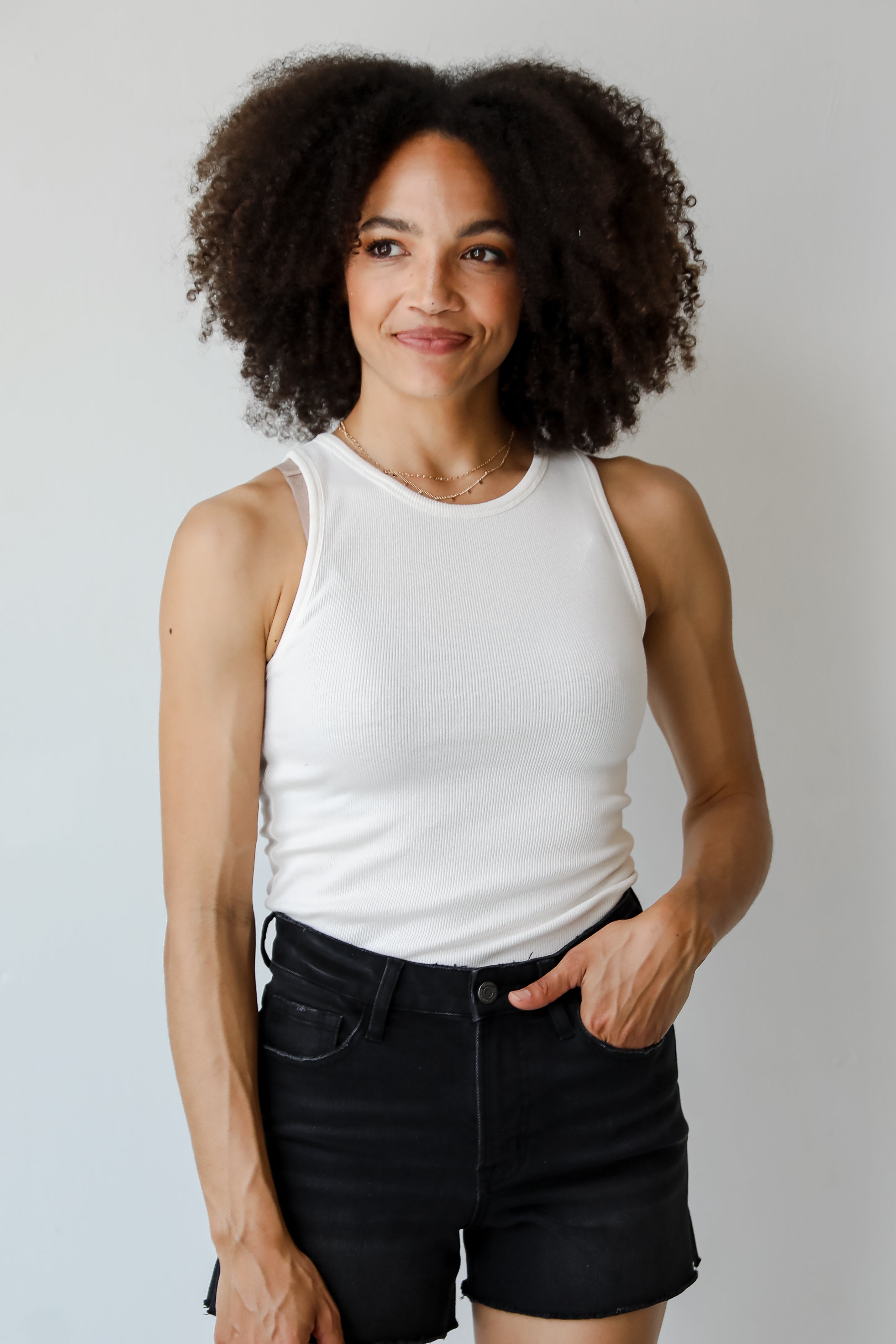 Elaine Everyday White Ribbed Tank Top for Women - Soft Stretch Comfort Fit Casual Wear - Perfect for Layering, Summer Outfits, and Everyday Essentials