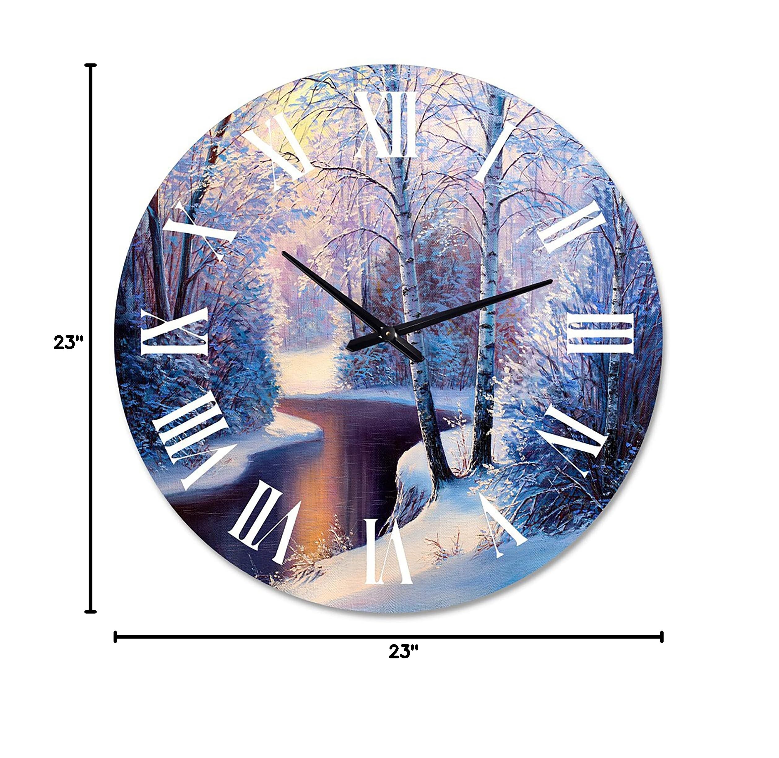 DesignQ Traditional Wall Clock - Christmas Forest with River and Trees Landscape Nature Large Wall Clock for Living Room Decor | Perfect for Holiday Home Décor, Office, Bedroom & Gift Giving