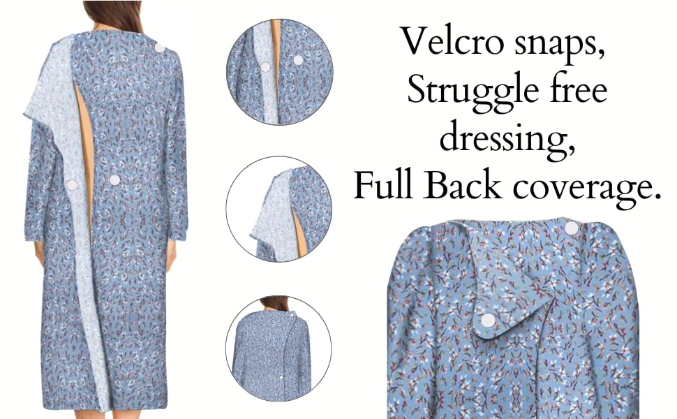 6-Pack Women's Open Back Nightgowns - Long Sleeve Floral Print Lace Hospital Gowns for Bedridden Patients - Comfortable Hospice & Post-Surgery Nightwear for Elderly Care & Home Recovery